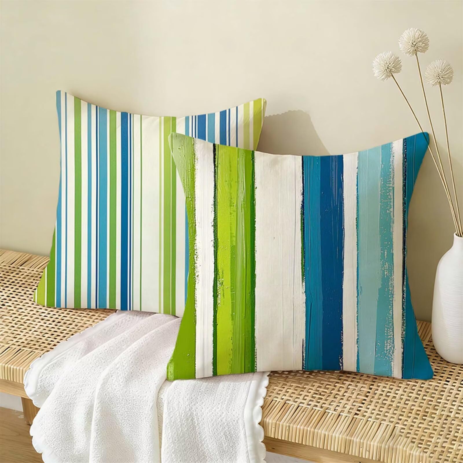 Fundas Cojines 80x80 Verde Juego de 2,Impermeable Exterior Funda Cojin Lino,Cómodo Transpirables,Antimanchas y Durable Funda de Cojines Raya Primavera Salón,Dormitorio Decoración Hogar Regalo X-340