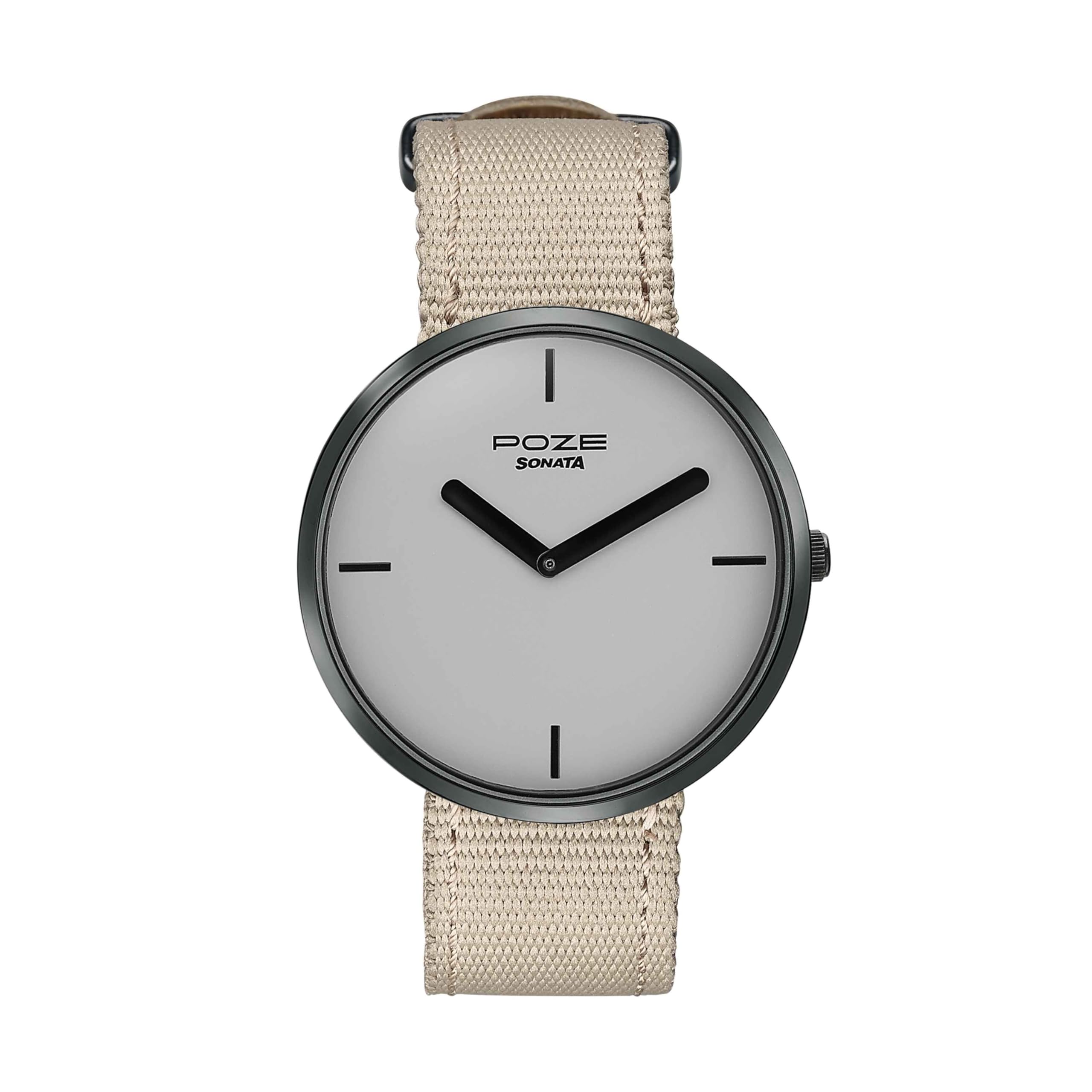 Poze Drop 6 Quartz Beige Round Dial Men's Watch | Nylon Strap Material | Watches for Man | Watches for Men Analog - SP70082NP01-image-46