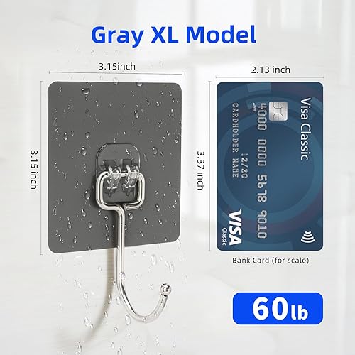 Miniatura 2 de Ganchos Adhesivos de Pared para Colgar - 60 lb de Servicio Pesado Resistentes al Agua y al Óxido, Ganchos Adhesivos para Paredes Sin Daños,