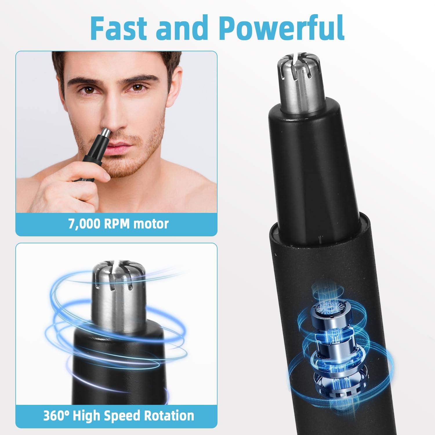 3 w 1 Trymer do włosów w nosie, ładowany przez USB, trymer do włosów w nosie, z podwójnym ostrzem, profesjonalny, bezbolesny trymer do brwi i prawdziwych włosów dla mężczyzn