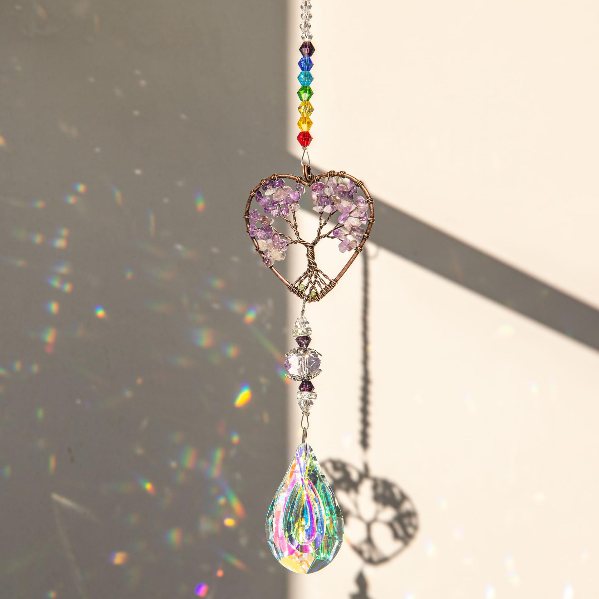 33 cm Window Hanging Prism Sun Catcher Amatista Atrapasoles Árbol de La Vida Window Suncatcher Campanilla de Viento Ideal para Ventanas Coches Oficinas y Jardines