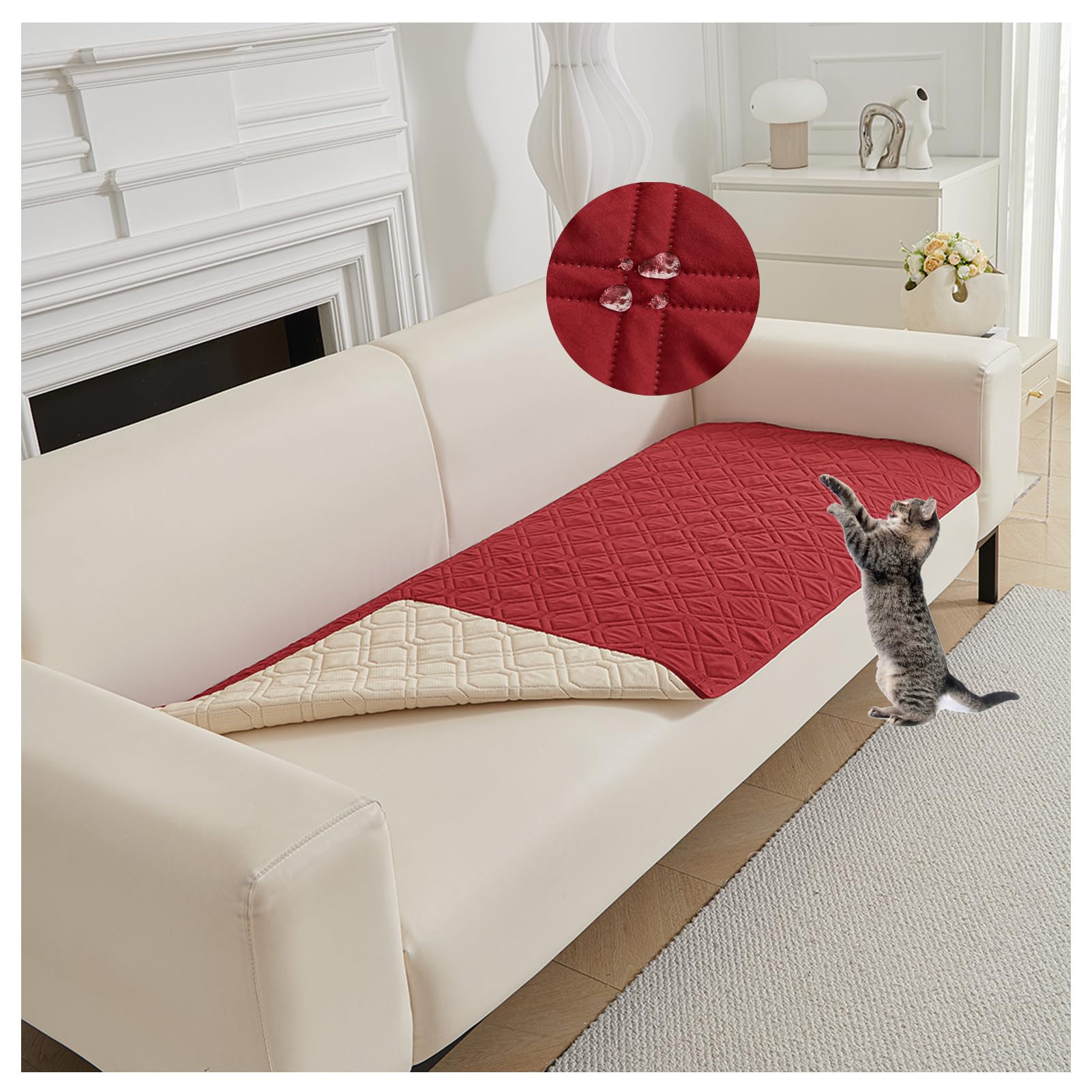 OREZAUQS Bedspreads Waterproof Bed Sheet Cover Pet Hair Resistant Bed Sheet Cover for Dog and Cats Washable Reversible Scratch Proof Furniture Protector Dog Bed Cover (Red,210 * 305cm)