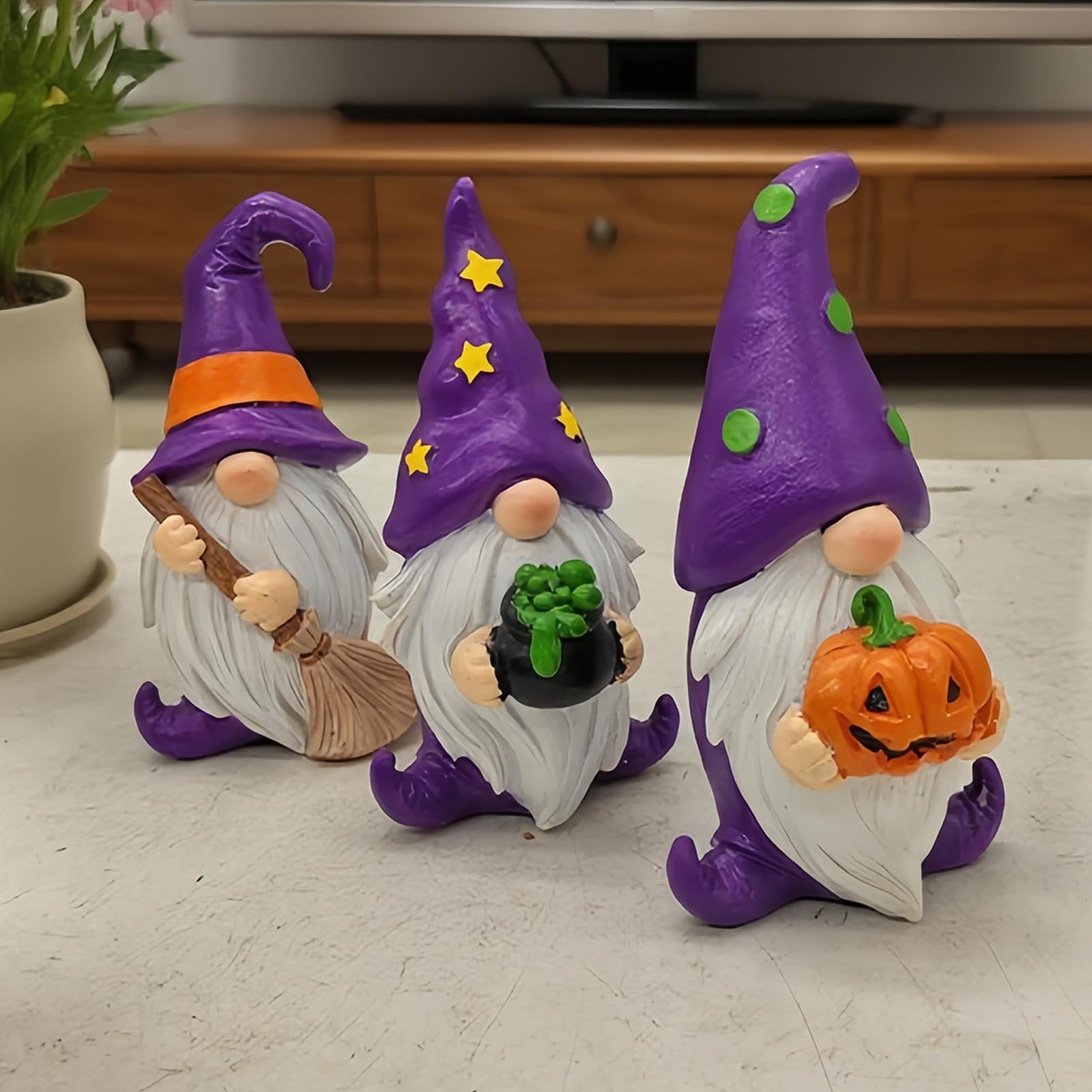 Genérico Gnomos Decorativos para el Hogar 3 Piezas de Figuras Halloween | Gnomos de jardín de resina para decoración del hogar, segunda casa, cocina y oficina