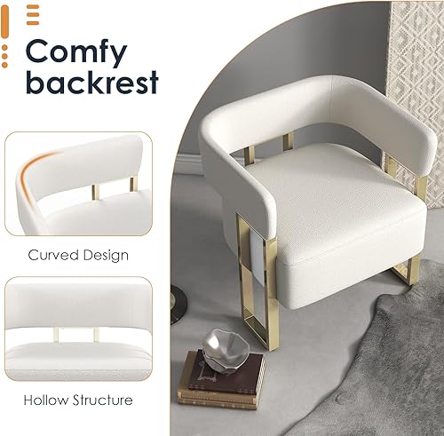 Miniatura 4 de AODAILIHB Juego de 2 sillas decorativas modernas, sillas tapizadas con forro polar blanco con patas de metal dorado, sillones tapizados para sala de
