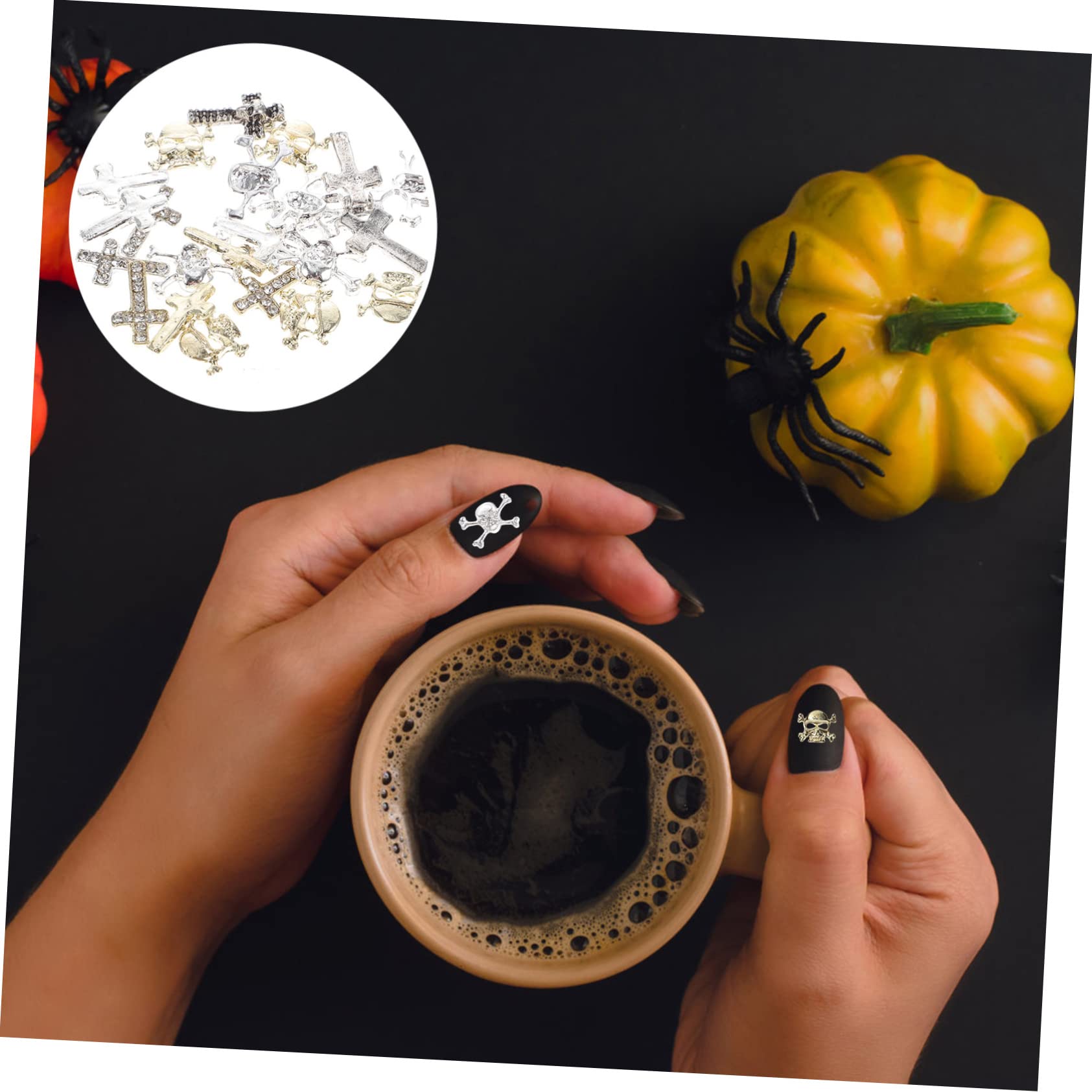 Healvian 120pezzi Ciondoli Halloween Per Unghie Decorazioni Per Nail Art Con Design Di Teschi e Croci Per Feste e Uso Domestico