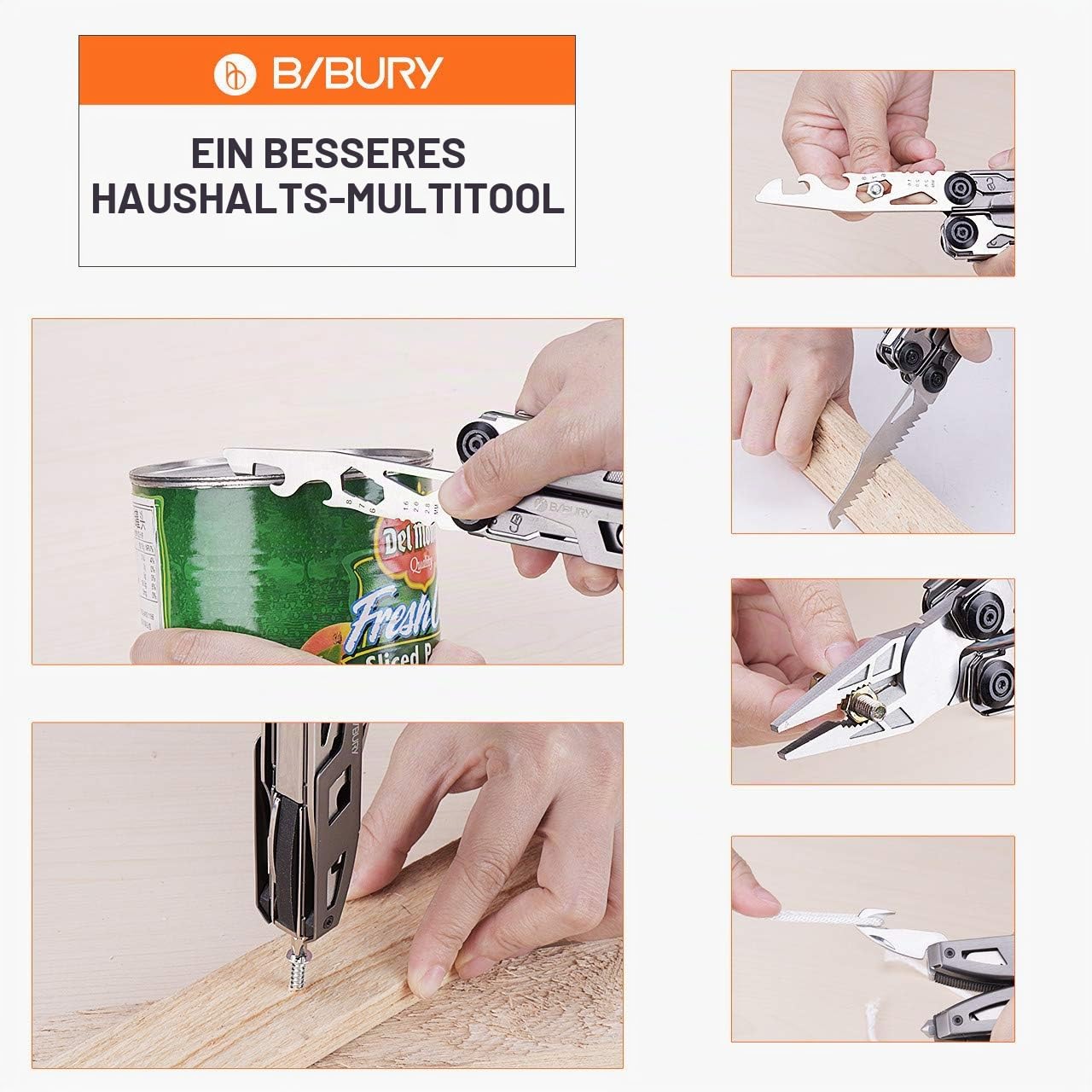 BIBURY 18 in 1 Multitool zang, Taschenwerkzeug, Titan-Griff Design Faltbares Multitools Edelstahl, Multiwerkzeug, Multifunktionale mit Schraubendreher Säge für Camping Reparieren, Geschenke für Männer