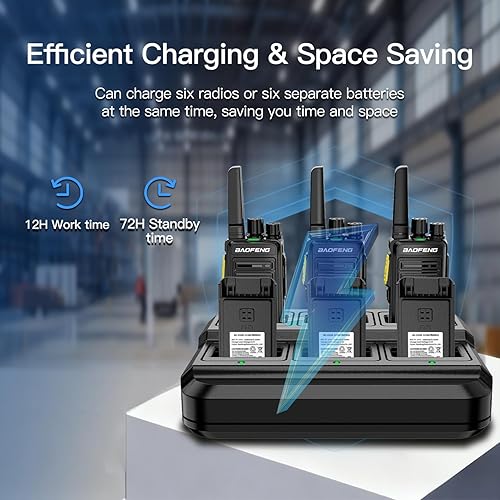 Miniatura 3 de BAOFENG BD-V12B Radio Paquete de 6 Walkie Talkies de largo alcance para adultos, radios bidireccionales FRS portátiles recargables, con cargador de