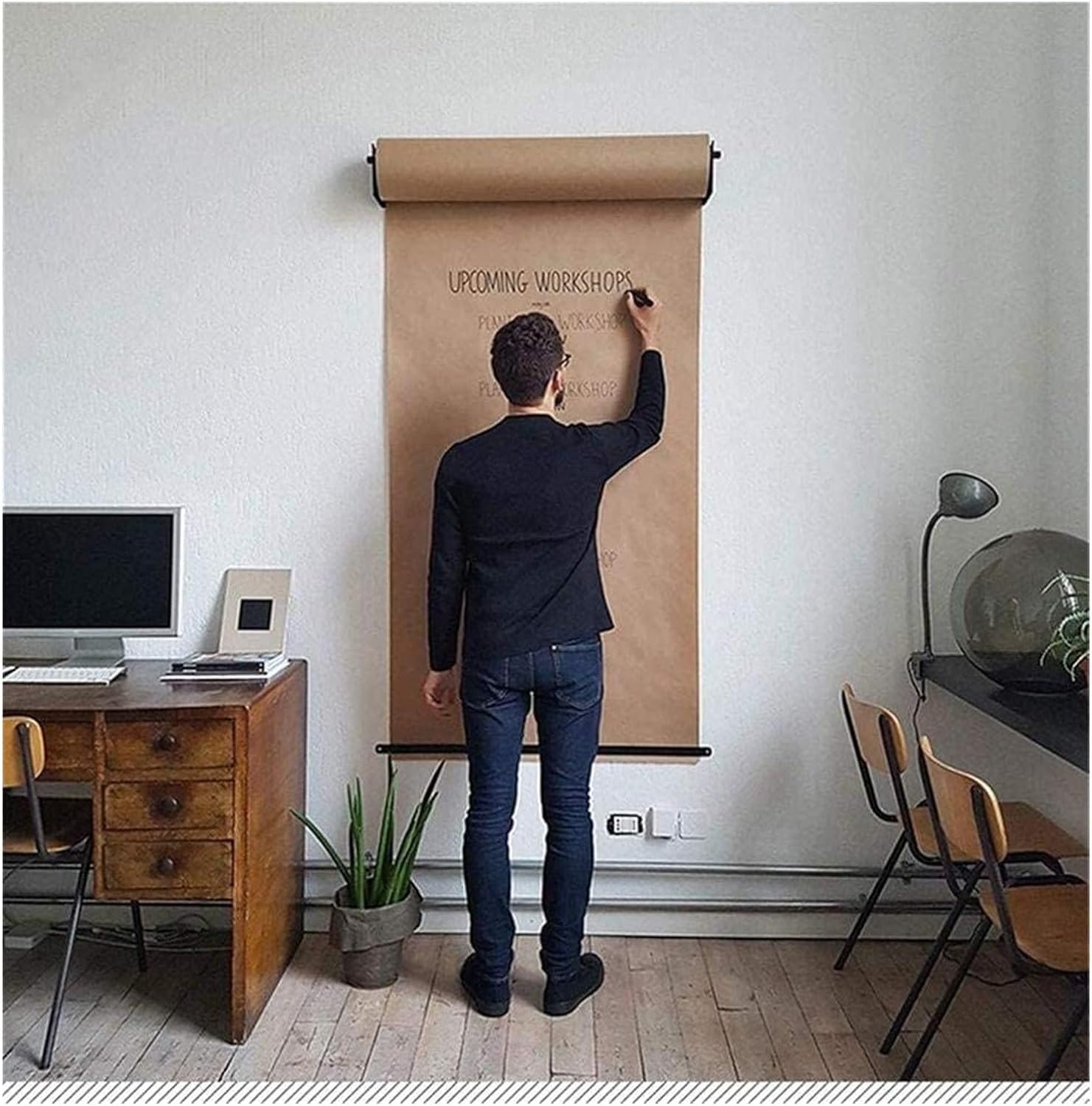 Porte-Rouleau de Papier Kraft Mural 30cm avec Coupe-Rouleau Intégré pour Cuisine et Bureau