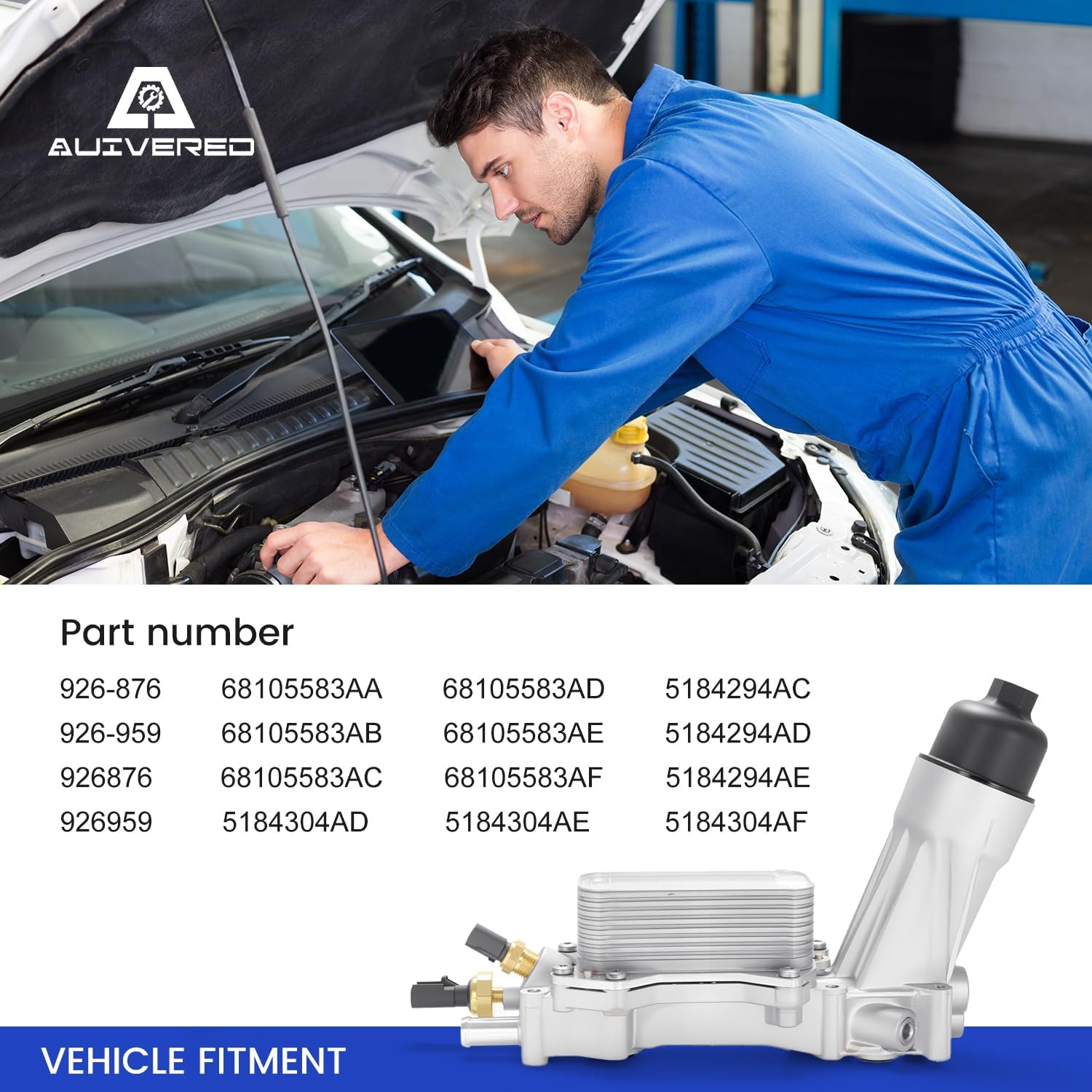 926-876 926-959 Upgraded Aluminum Engine Oil Filter Housing with Oil Cooler - Fit For 2011-2016 Chrysler 200 300, Dodge Charger, Grand Cherokee, Wrangler 3.6L V6 Engine - Replaces# 68105583AF