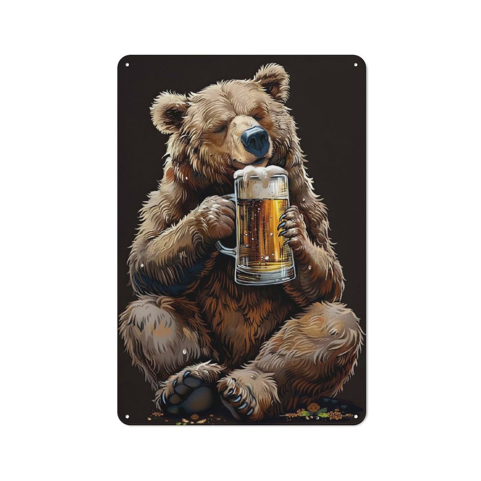 Junmoney Bear Beer 30X20cm Rustic Tin Sign With For Dining Room Or Kitchen, A Decorative Metal Sign For Kitchens And Dining Spaces
