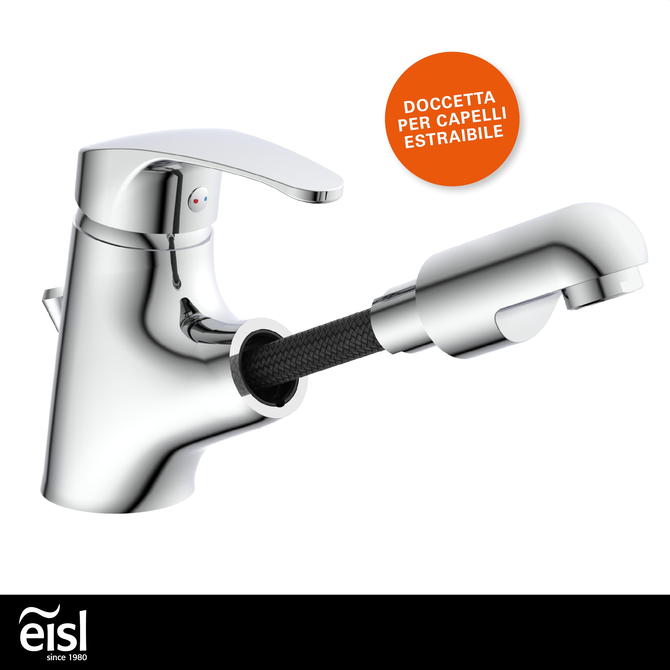EISL VICO NI075TCO, rubinetto bagno lavabo, rubinetto da bagno con doccetta estraibile, miscelatore per lavabo con doccetta, miscelatore lavabo bagno, cromo