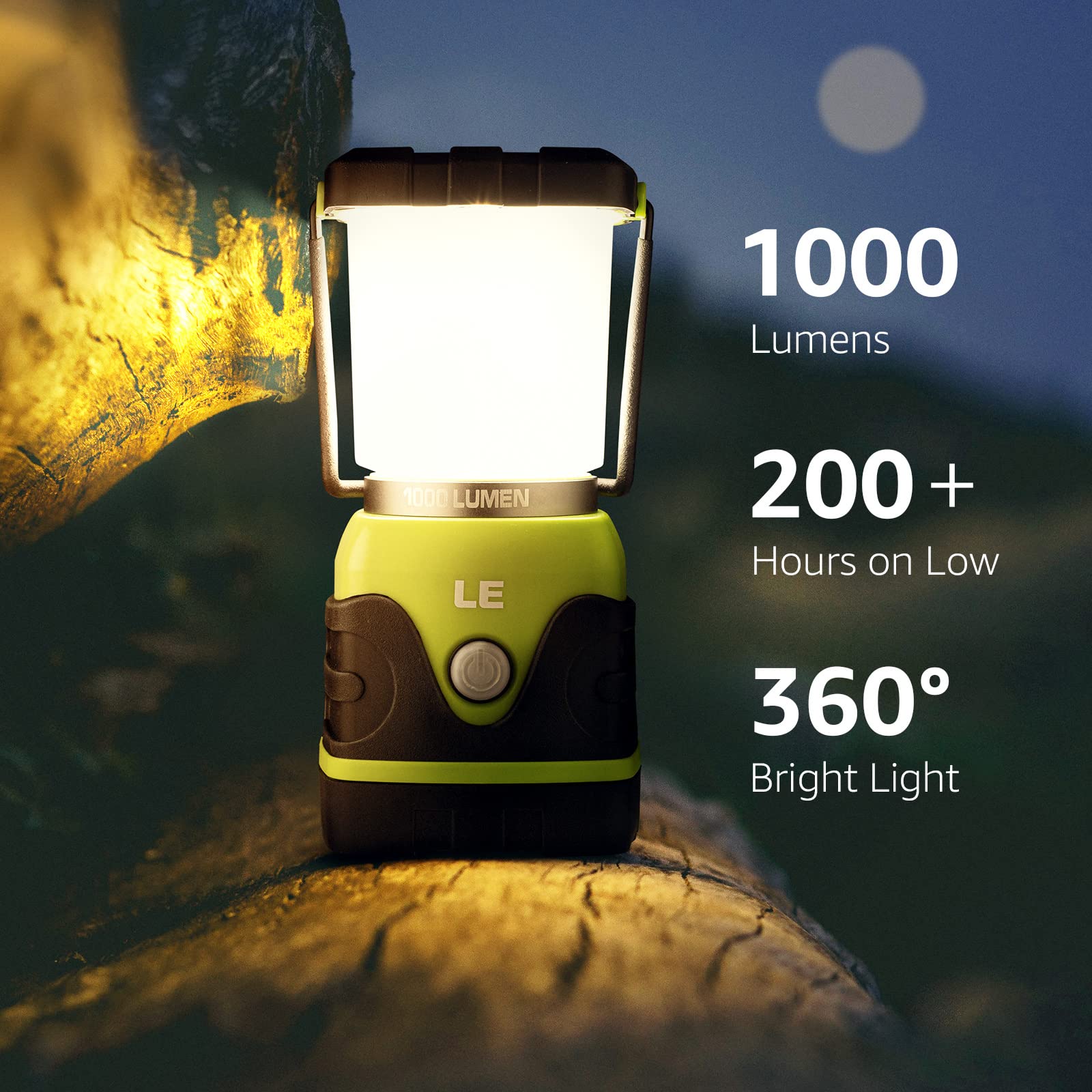 LE LED Campinglampe, Ultra Hell 1000 Lumen, 4 LeuchtmodiI Dimmbar Suchscheinwerfer, Batteriebetrieben Notfallleuchte für Stromausfällen, Wandern, Notfall, Ausfälle und so weiter, 1 Stück