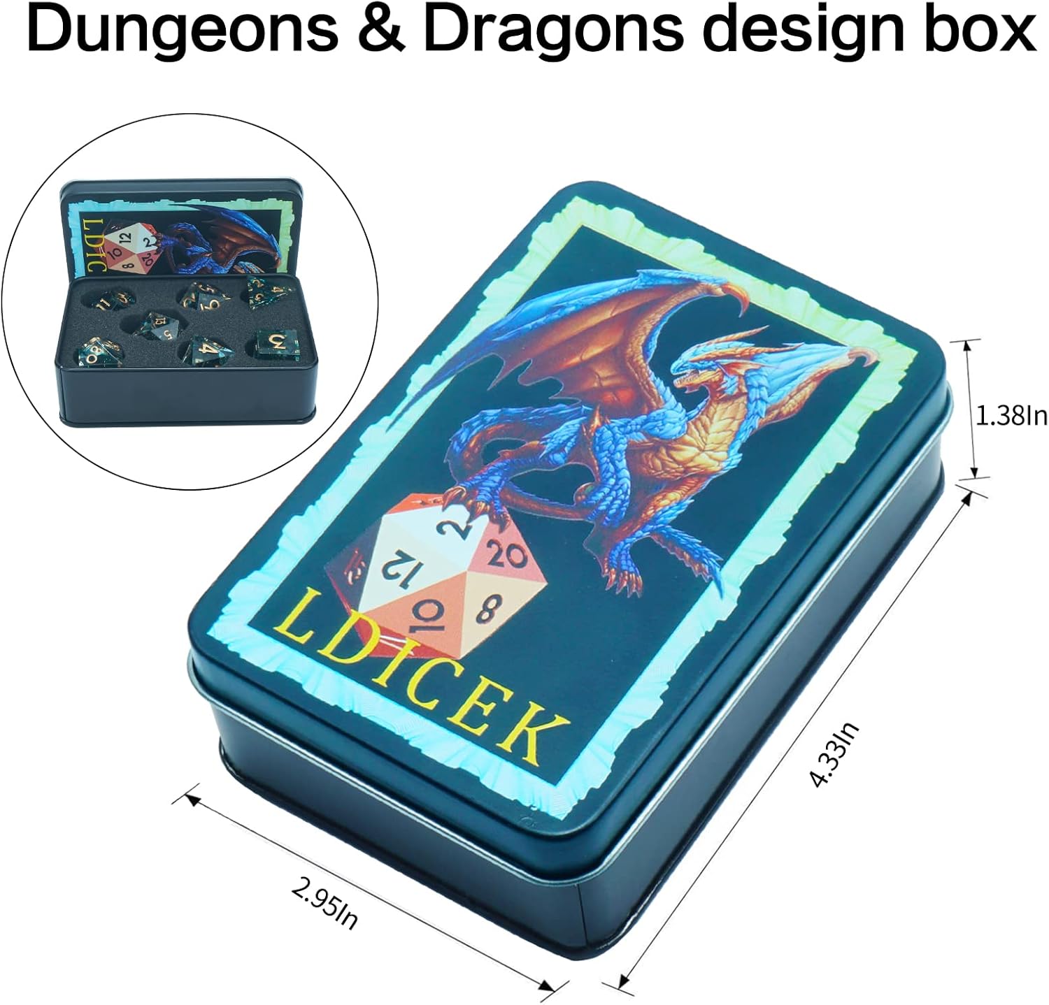 DND Dice Set Sharp Edge Dice Set 7 Piece DND polyhedral Dice Numbers with Gold Leaf Exquisite Tin Box Packaging,Ideal for Dungeons & Dragons RPG and Board Games (1C-GO3V-CYXY)