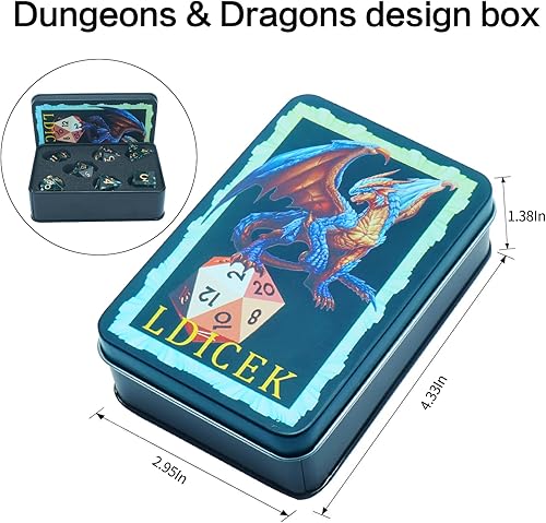 Miniatura 4 de DND - Juego de dados de borde afilado, 7 piezas de dados poliédricos DND con exquisito embalaje de caja de hoja, ideal para juegos de rol y juegos