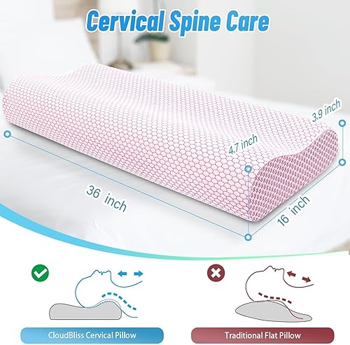 Miniatura 2 de CloudBliss Almohada de espuma viscoelástica, almohada cervical ergonómica con contorno de cuello para dolor de espalda y hombros, almohada