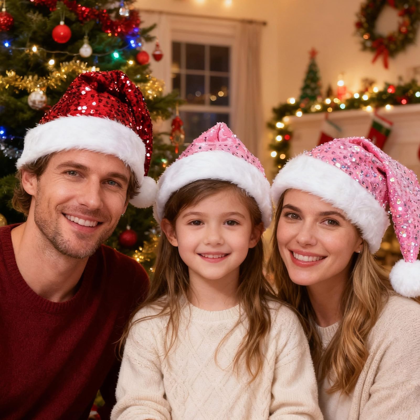 Meriviva 2 Pcs Christmas Hats for Adults Bling Sequin Santa Hats - Image 4
