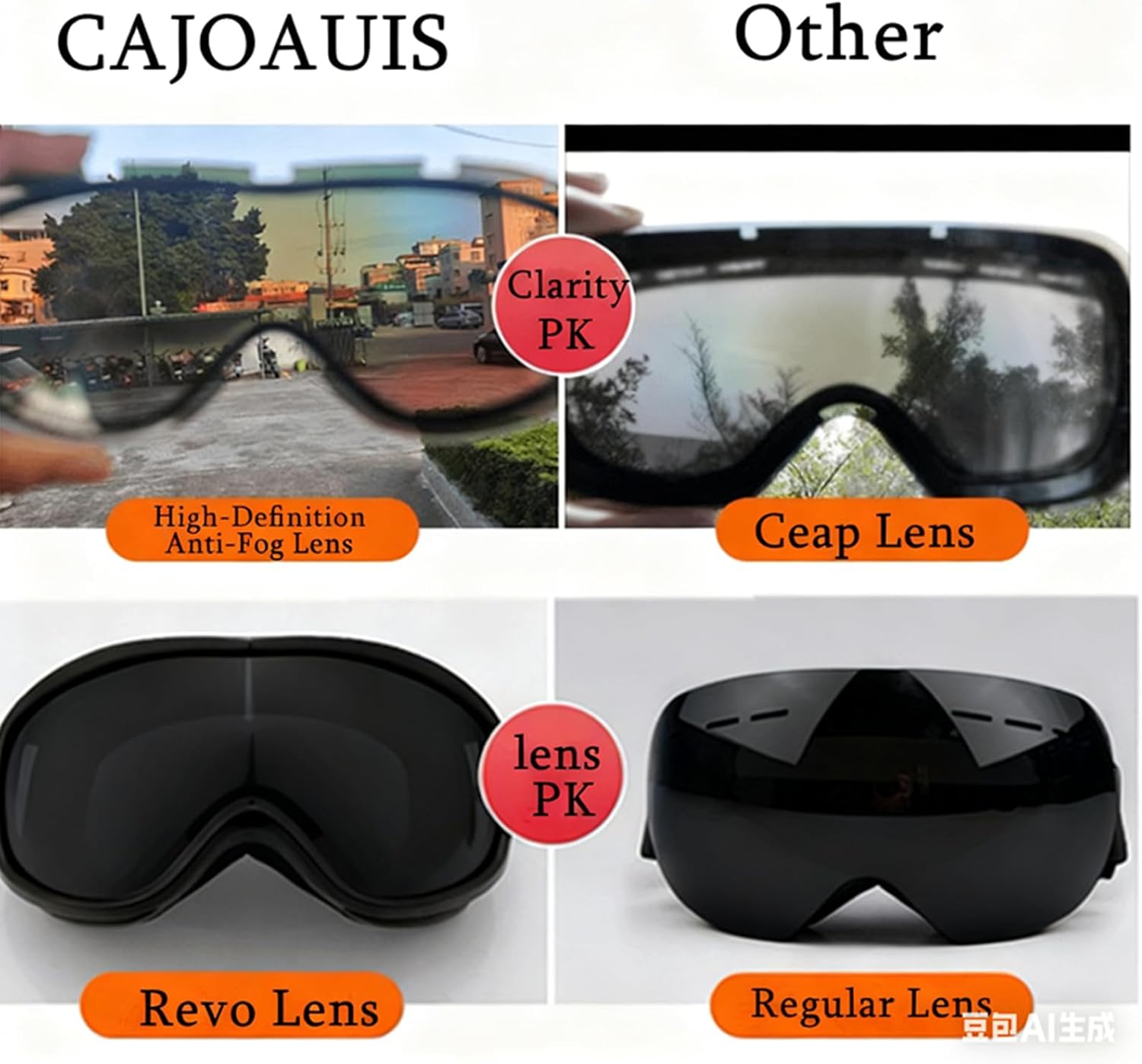 Unisex Ski Goggles - UV400, Double-Layer Anti-Fog, Extra-Wide Vision, Ventilated Frame
