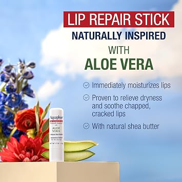 Aquaphor Naturally Inspired Lip Repair Stick with Aloe Vera and Natural Shea Butter, Hydrating Lip Balm Immediately Relieves Dryness Stick, 0.17 Oz (Pack of 2)