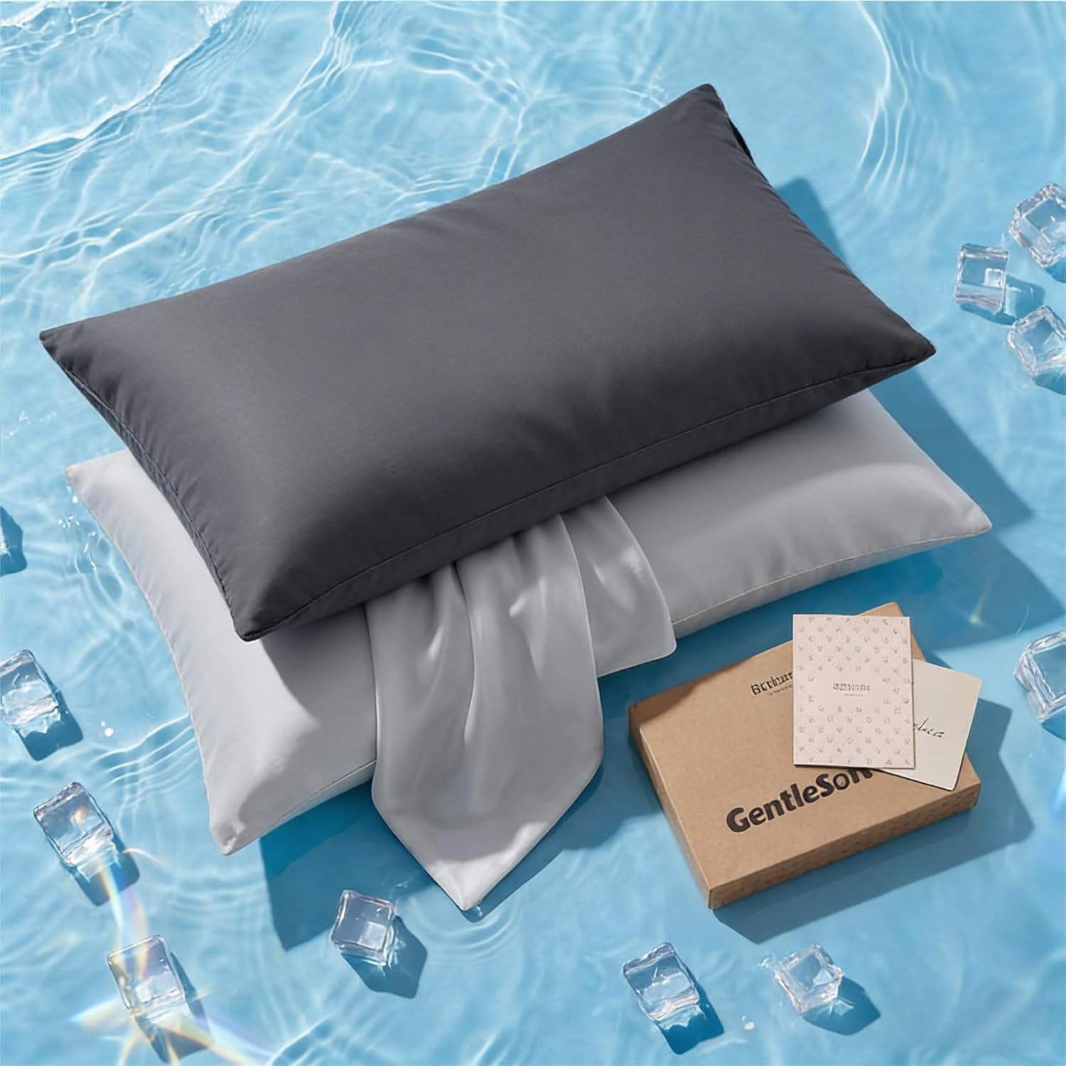Bedsure Cooling Pillow Cases Bundle King Size Set of 4, 2 Pack Rayon Derived from Bamboo Pillowcase for Hot Sleepers, 2 Pack Silky Pillowcases with Zipper, Infused 3% HA & Ceramides, Grey, 20"x36"