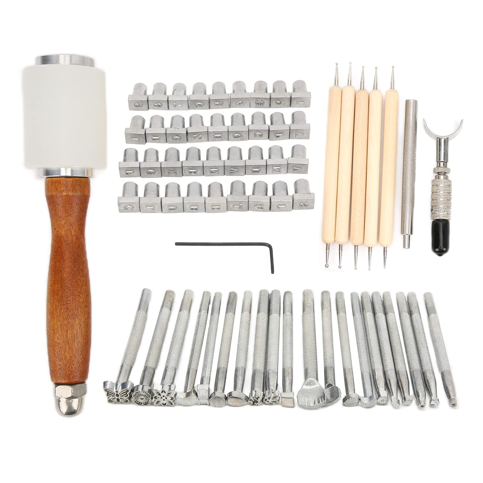 Herramientas de Artesanía de Cuero, Aleación de Zinc Incisiva, Herramientas de Estampado de Escultura de Cuero Sintético de Madera de Haya Resistente Conveniente para
