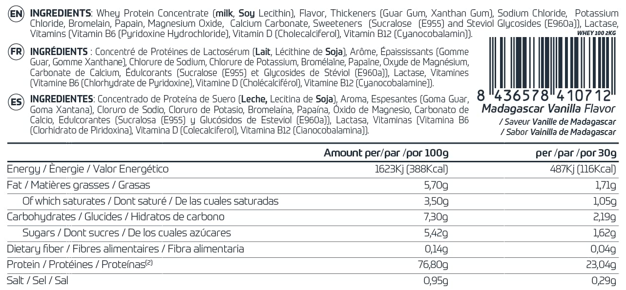 Whey100 - Whey Protein Concentrate Complex 2 Kg Vainilla Madagascar
