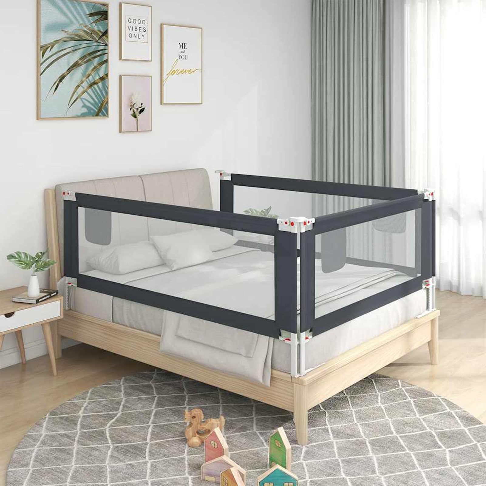Gecheer Bettlaken 60 x 120 cm, Spannbettlaken für Babys, 60 x 120 cm, Sicherheitsgitter für Kinderbett, dunkelgrau, 90 x 25 cm, Stoff