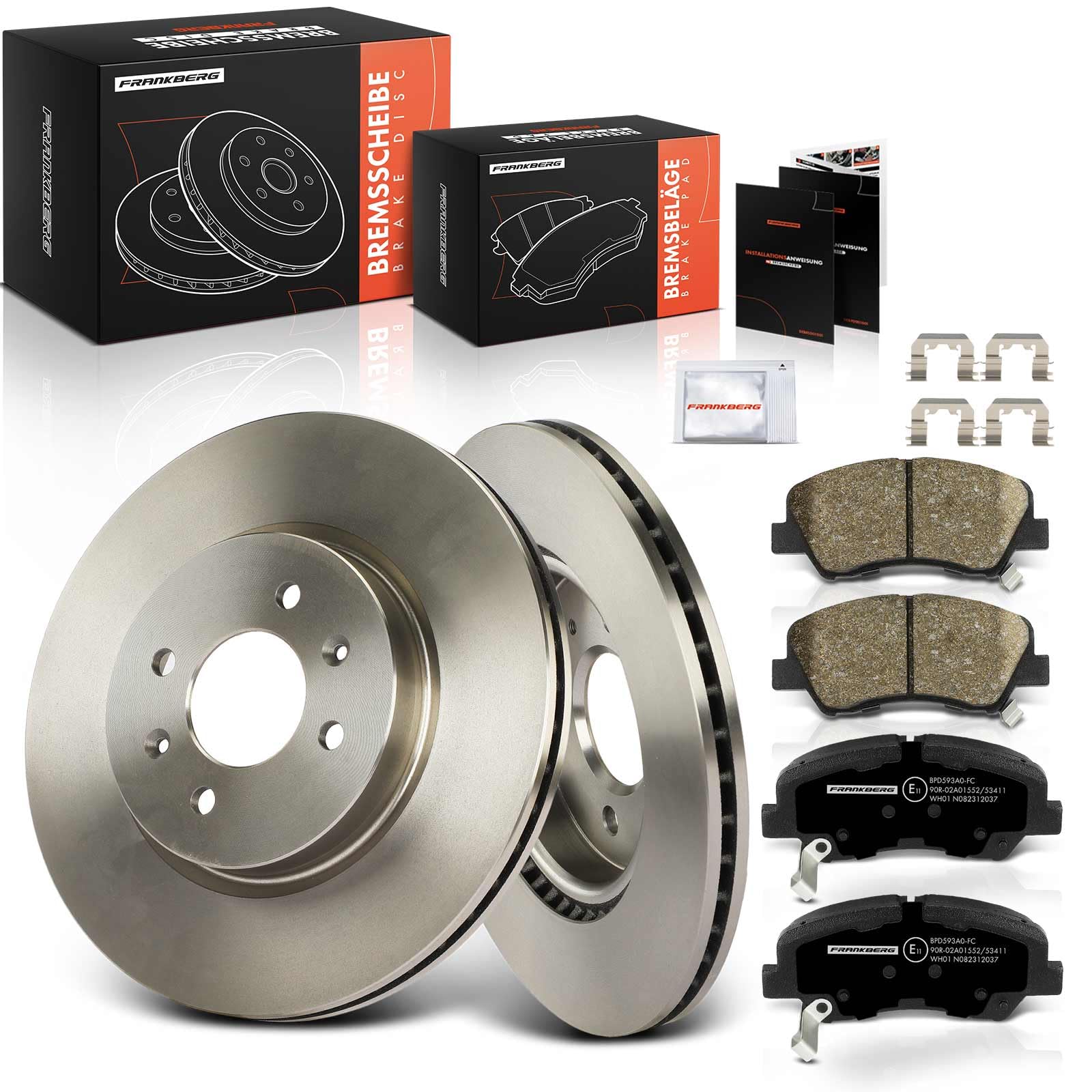 Frankberg 2 discos de freno 4 pastillas de freno | 58101H8A05; Compatible con: Río III UB, i20 GB IB, Río IV FB SC YB, i20 Coupé GB, i20 Active GB IB, Salón Rio III UB