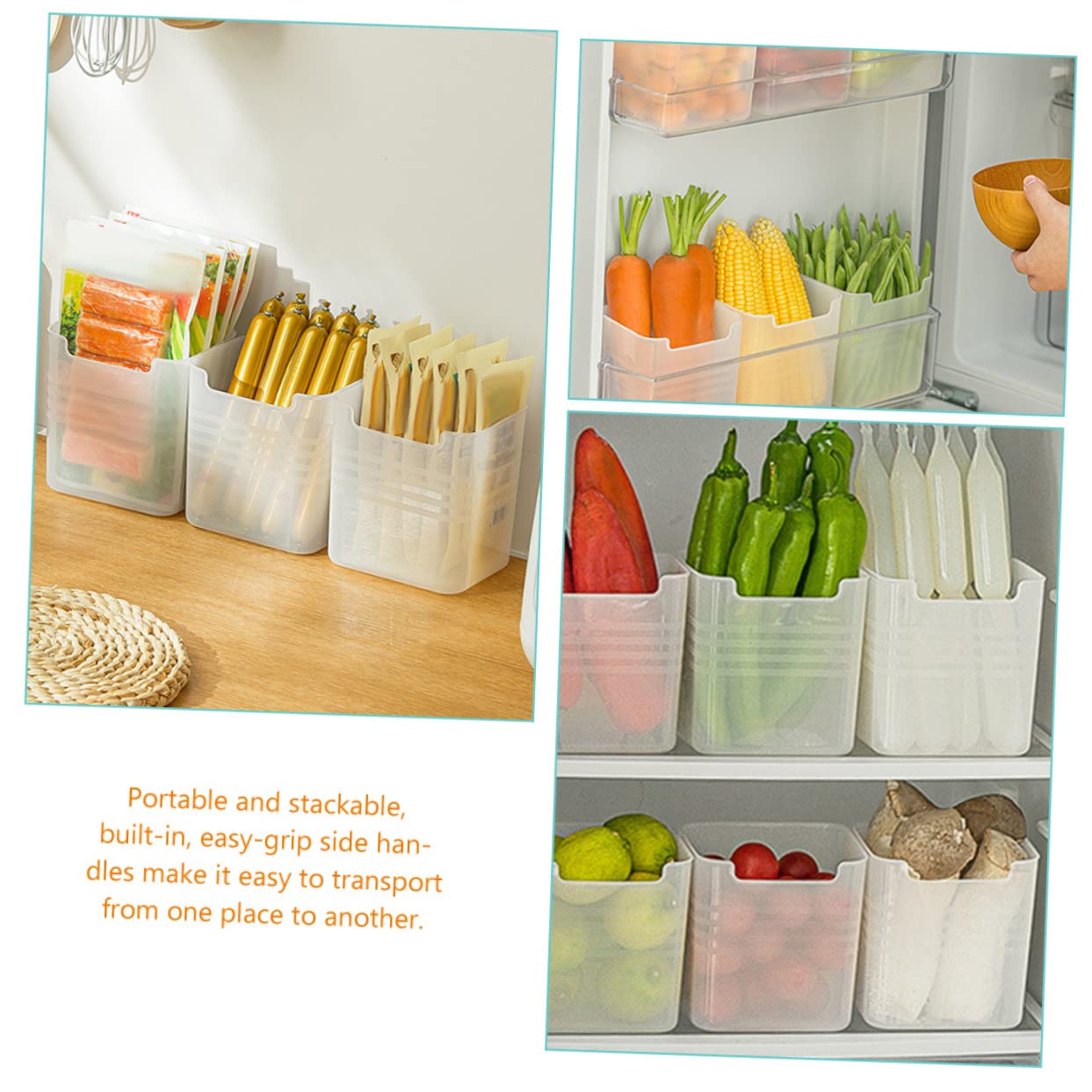 Mikinona Organizador Lateral para Refrigerador, 6 Contenedores de Almacenamiento PP, Apilables, Asas Laterales, Gran Capacidad para Nevera | Asas Laterales Integradas, para Entrada y Armarios, Formato Largo para Organización Doméstica