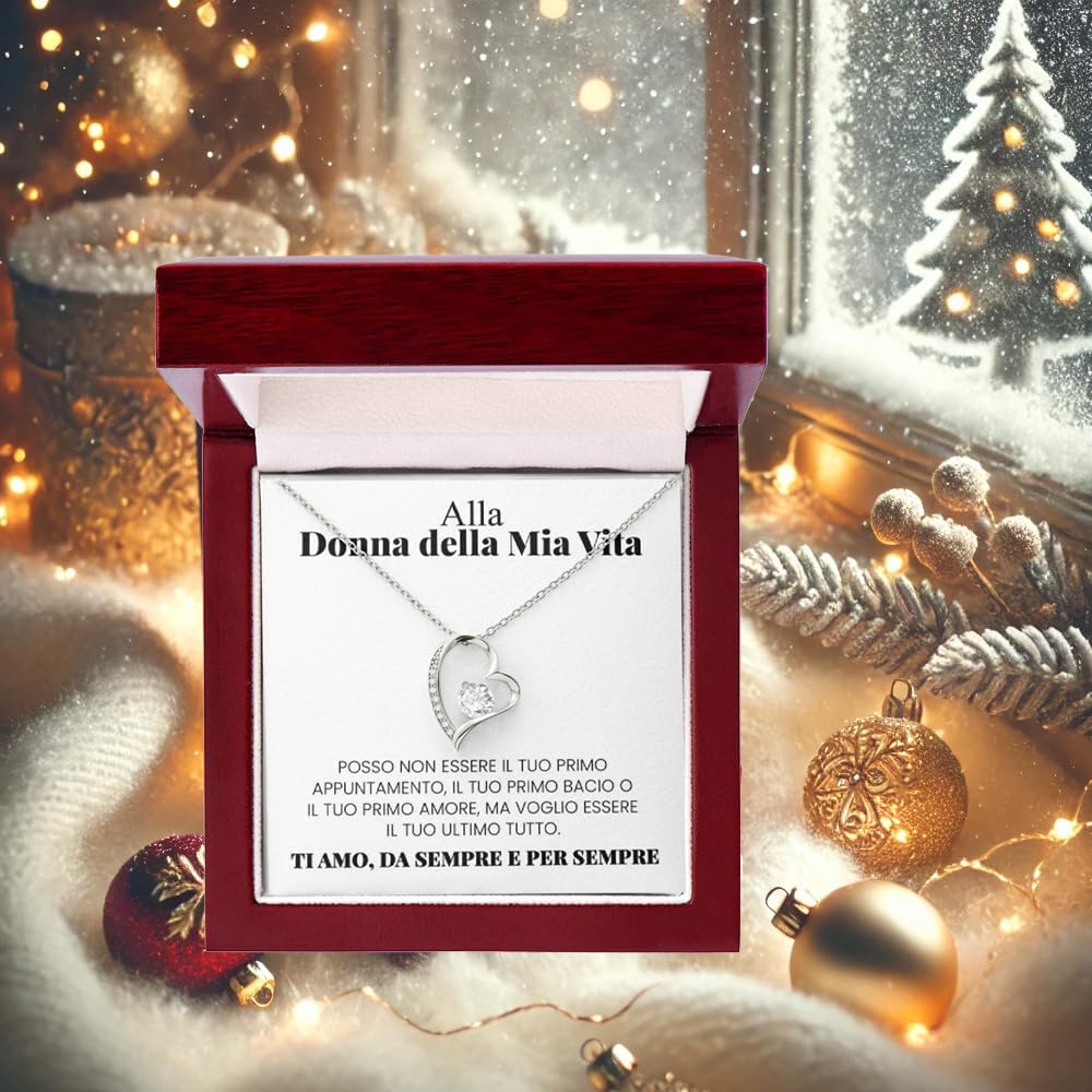 Luna Jewel Collana colore oro o argento, cuore, idea regalo fidanzata, ragazza, moglie, con cofanetto led e messaggio, ciondolo donna, gioielli, compleanno san valentino