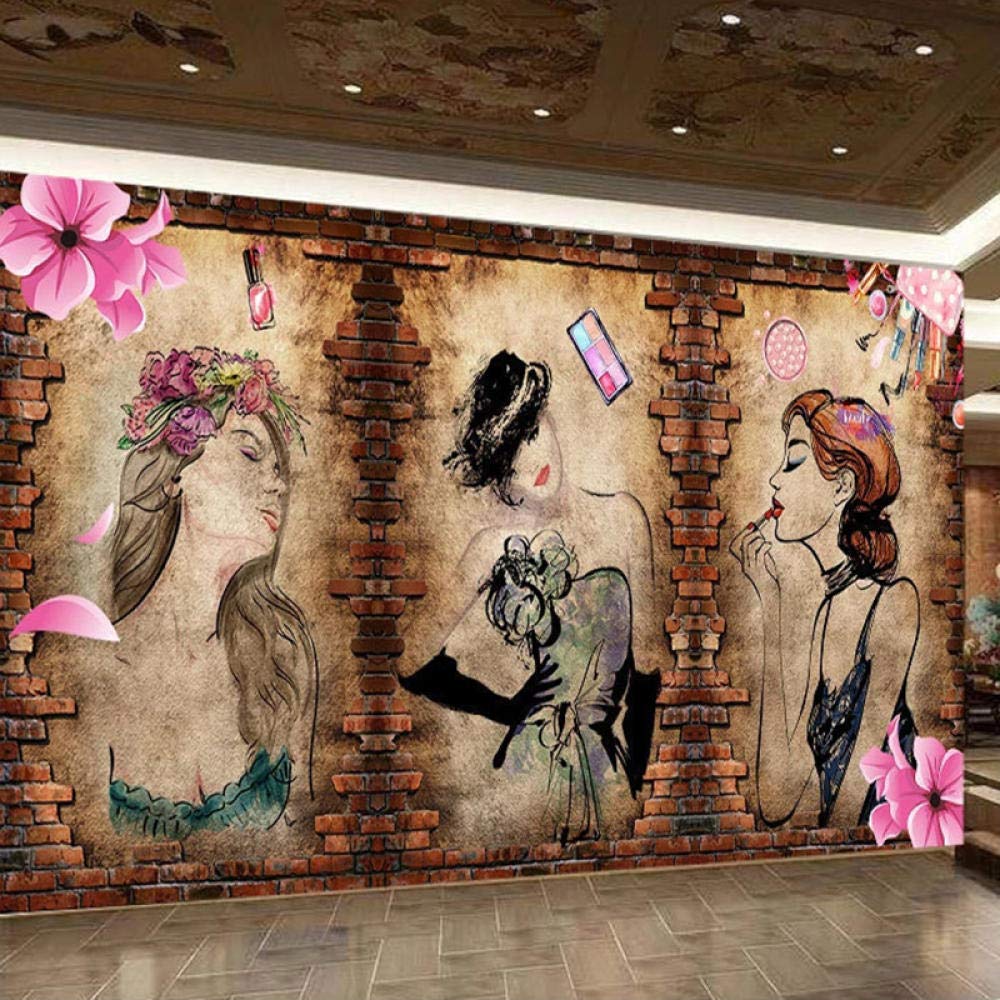 Papel Tapiz Fotográfico Personalizado Para Paredes Retro Nostálgico Belleza Peluquería 3D Pared De Ladrillo Cartel Fresco Mural De Pared Papel Tapiz Impermeable,350 * 256Cm