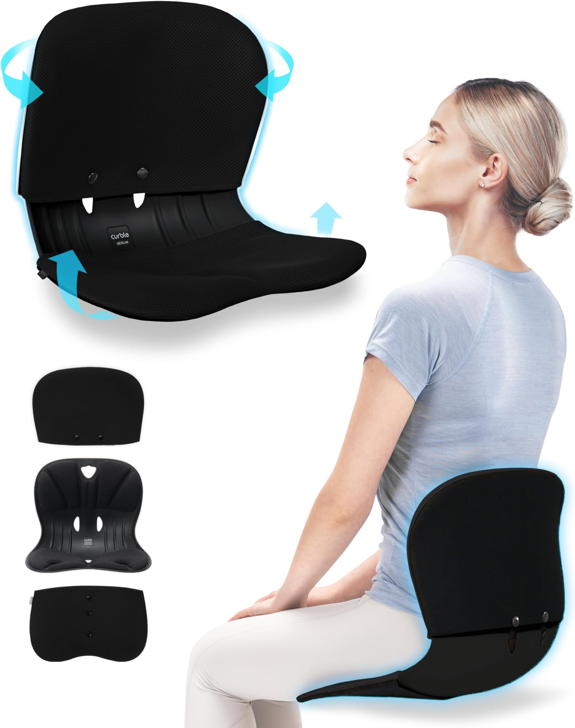 curble Wider – Ergonomic Desk Chair Seat Cushion, Everyday Passive Posture Trainer for Work from Home, Office & Car, Breathable Lumbar Support (Black)