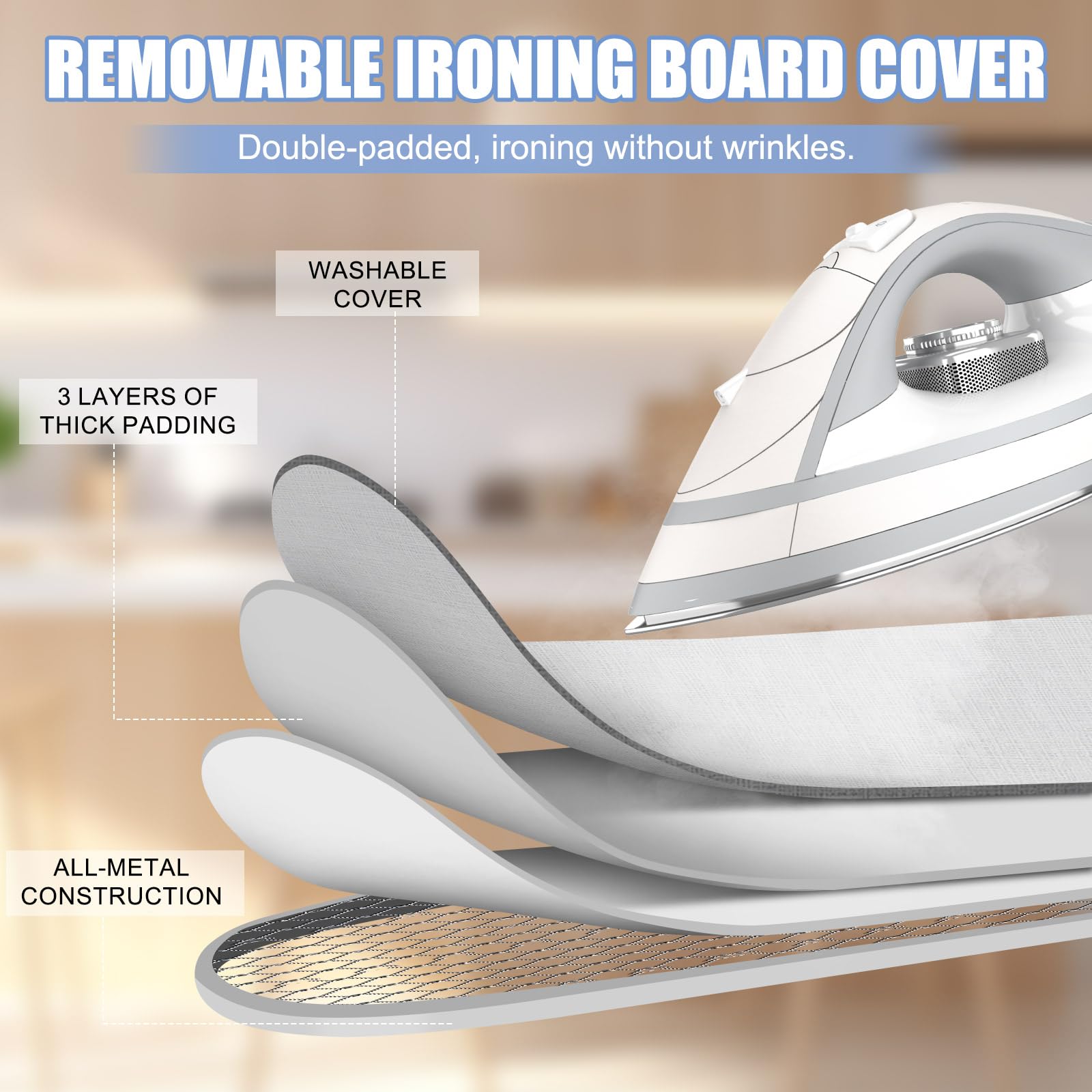 Planche à repasser pliable avec montage mural, rotative à 180°, peu encombrante avec organisateur de fer à repasser et housse résistante à la chaleur, planche à repasser murale pliable pour