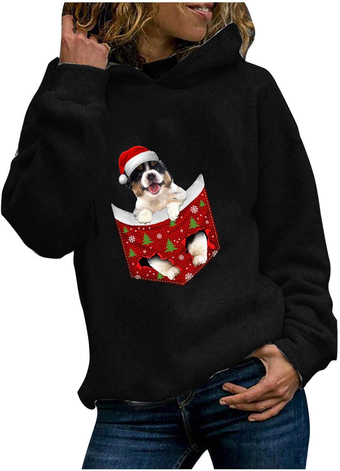 Fashion Womens Casual Christmas Print Sweatshirt Long Sleeve Hoodie