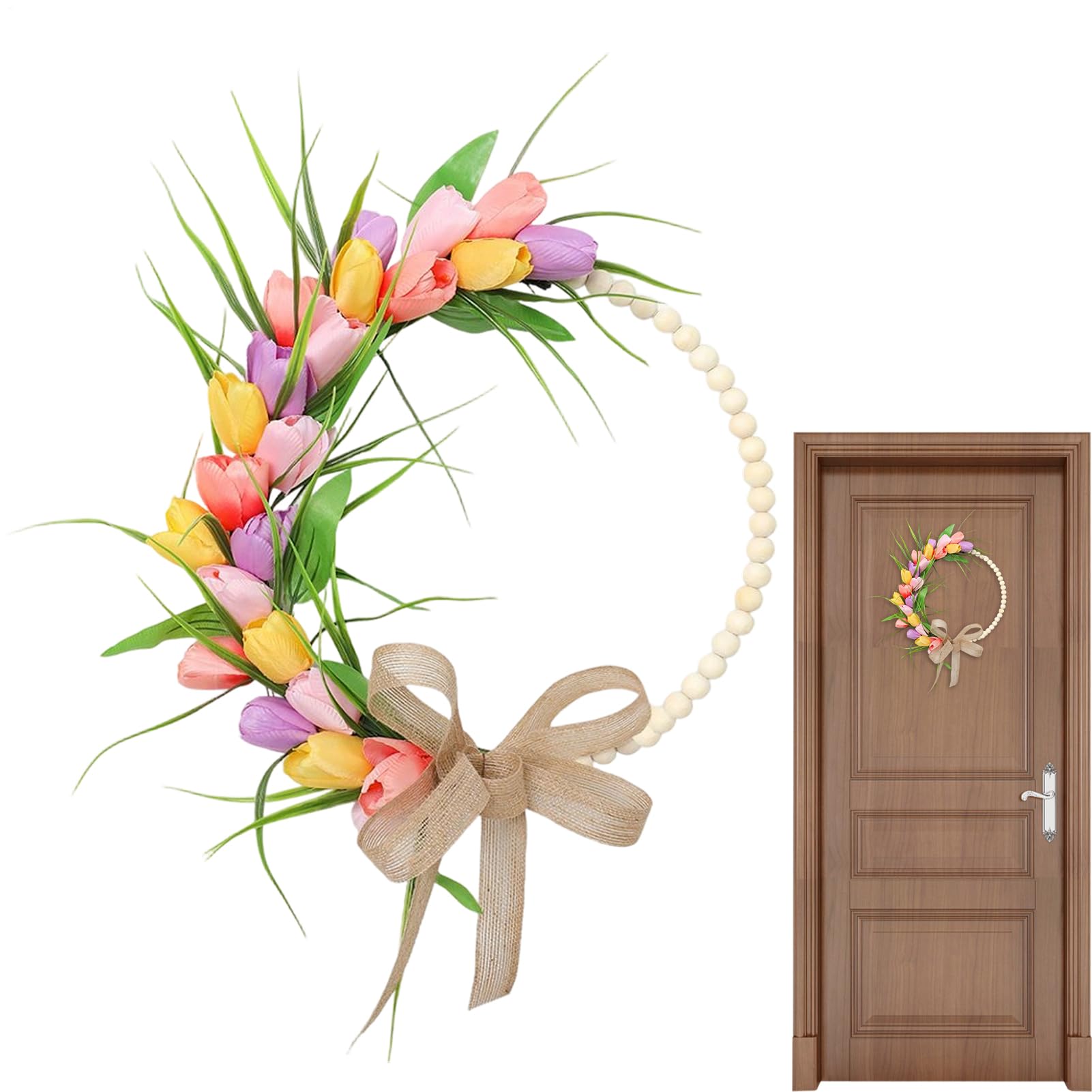 Couronne de fleurs artificielles haut de gamme 14 pouces avec nœud de style