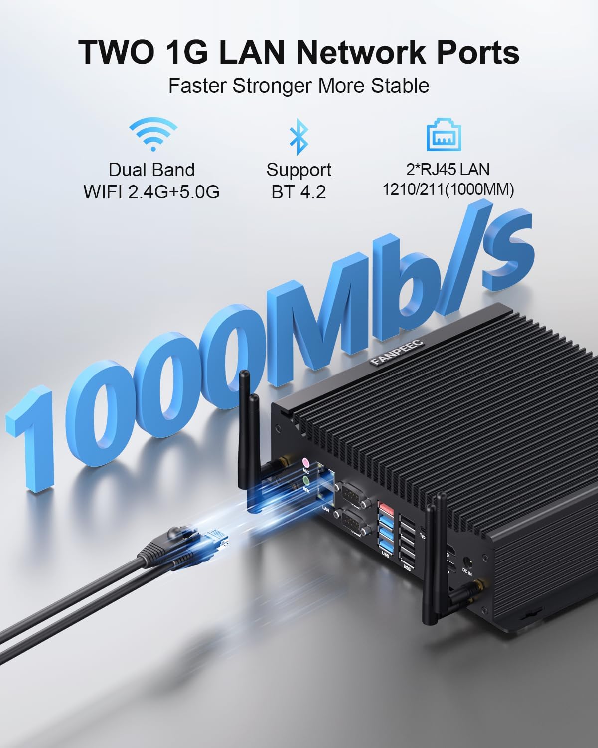 FANPEEC Industrial PC Fanless Mini PC Win 11 Pro Core i7-10610U, 32GB DDR4 RAM 1TB SSD, WiFi5 BT4.2, 4K HD/EDP/Type-C, 6×RS232 COM, 8×USB, GPIO, Industrial Computer Support Power On Auto, TPM 2.0