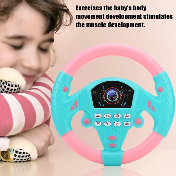 Volante Giocattolo per Bambini con Suoni per un Gioco Immaginativo, Suono di Auto e Musica Dinamica per la Capacità Uditiva, Ventosa in Plastica (Rosa e Blu) - 5