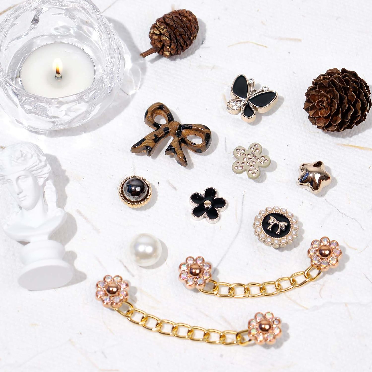 22 Pcs Bling Shoe Charms for Women, Rhinestones Flower Bling Chain Shoes Charms Accessories, Flower Pearl Butterfly Shoe Decoration for Clog Sandals, DIY Shoe Accessories for Birthday Party Favor
