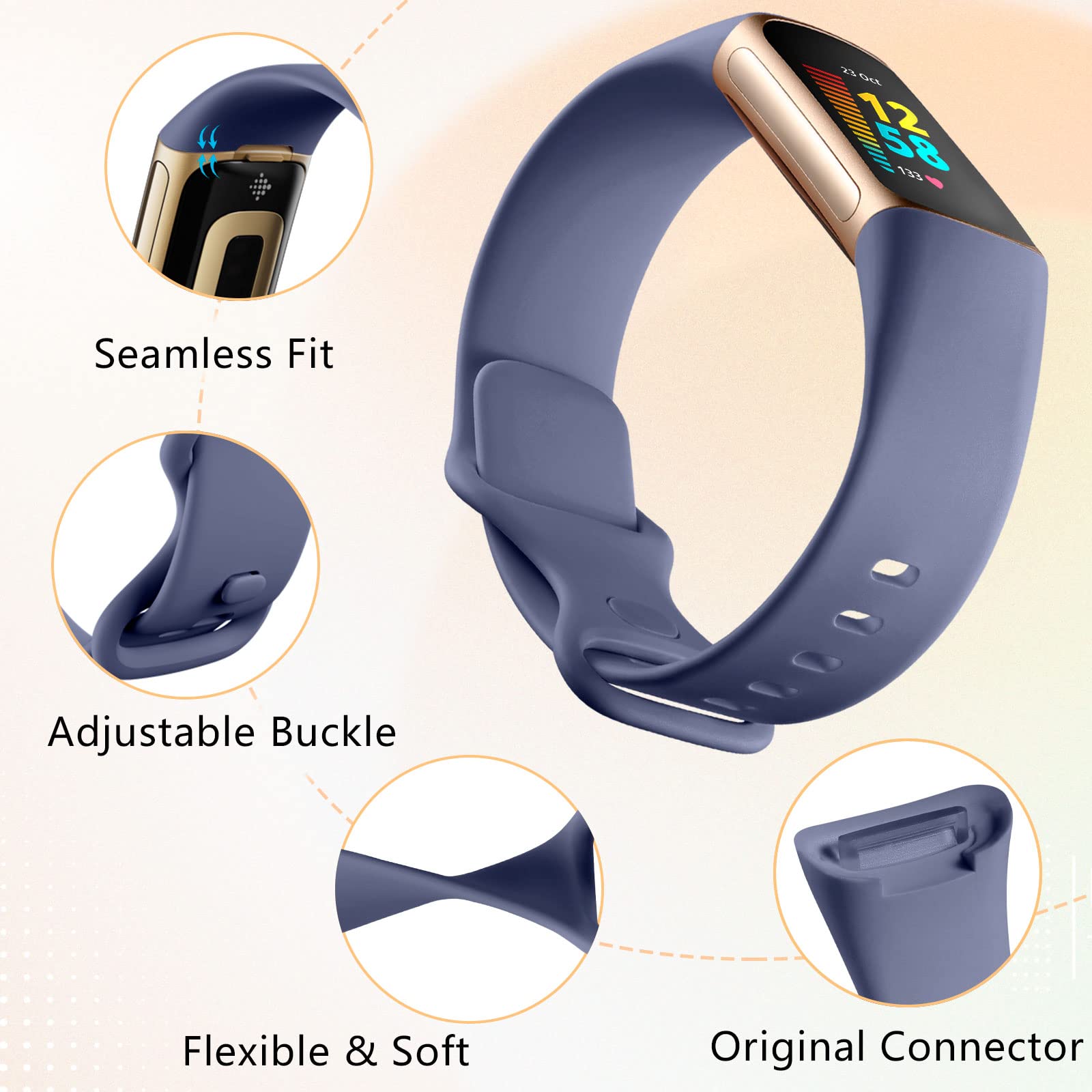 CeMiKa 4Pack Straps Compatible with Fitbit Charge 5 Strap, Soft Silicone Sport Bands for Charge 5 Strap - Image 3