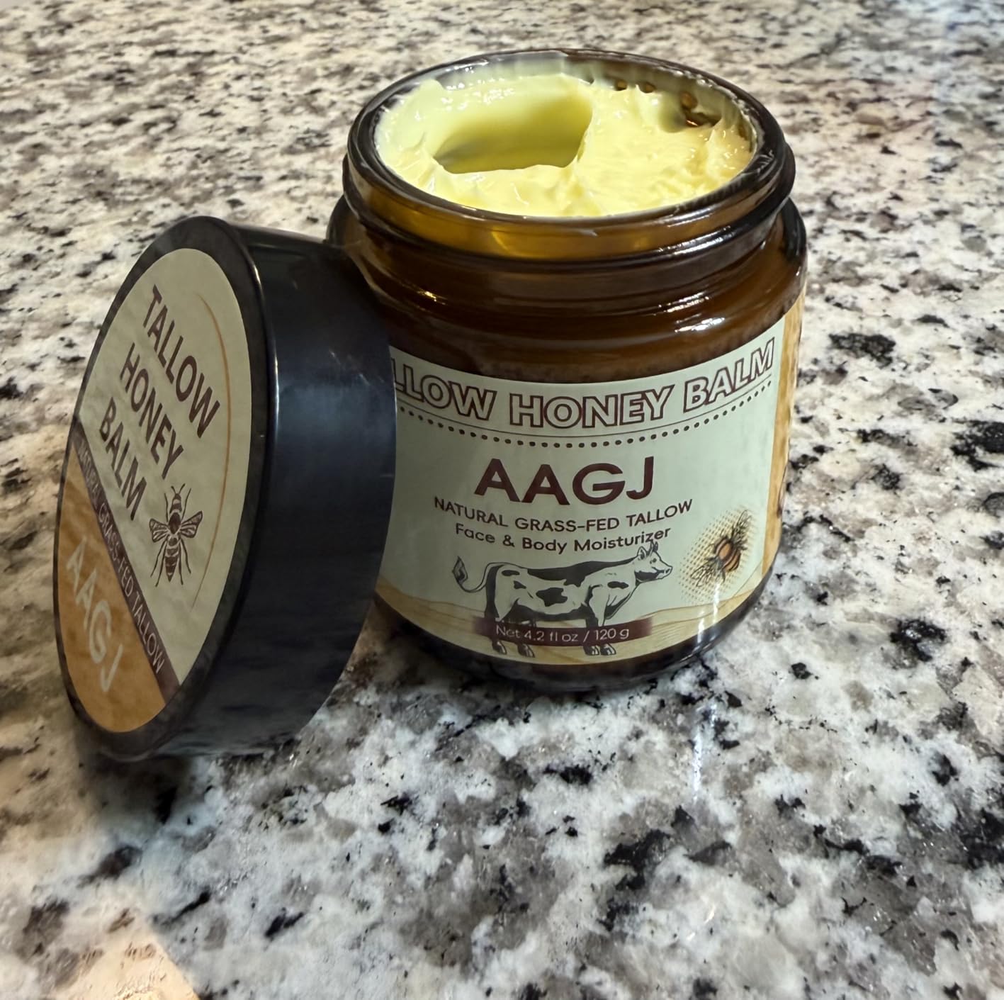 AAGJ Beef Tallow for Skin, 100% Organic Grass-Fed Beef Tallow Balm with Raw Honey - Moisturizing Cream for Face & Body, All Natural Moisturizer Skin Care for Soft, 4.2 Oz