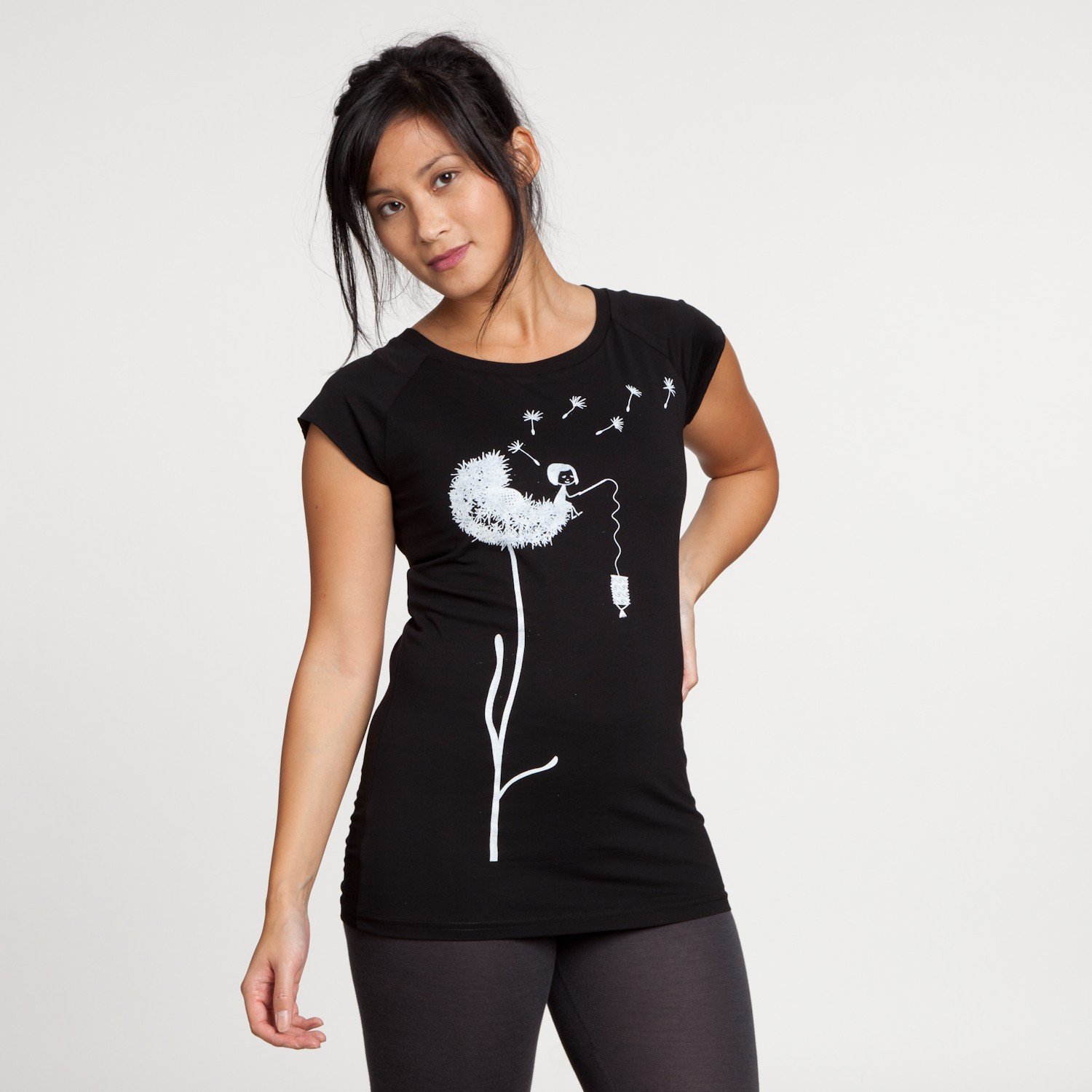 FellHerz Camiseta para mujer de diente de león, color negro, ecológica, justa y vegana, Negro , XL