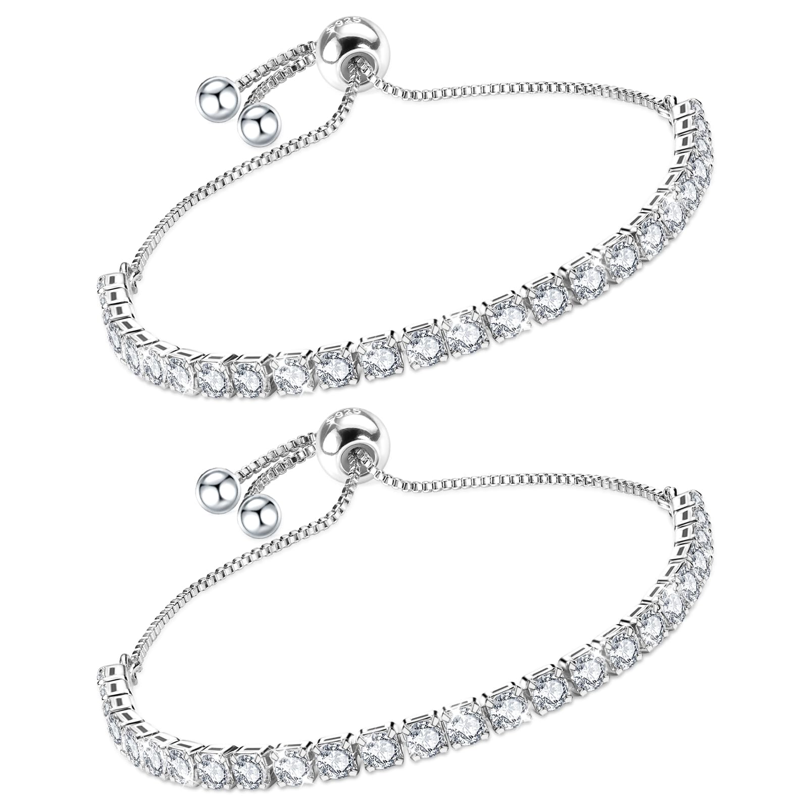 J.FéeSilver Bracelets for Womens 925 Tennis Bracelet,Adjustable Bracelet With 4MM White,Green,Purple,Pink,Opal Crystal Ladies Jewellery Birthday Mothers Gift for Her with Box,Silver,Gold,Roldgold