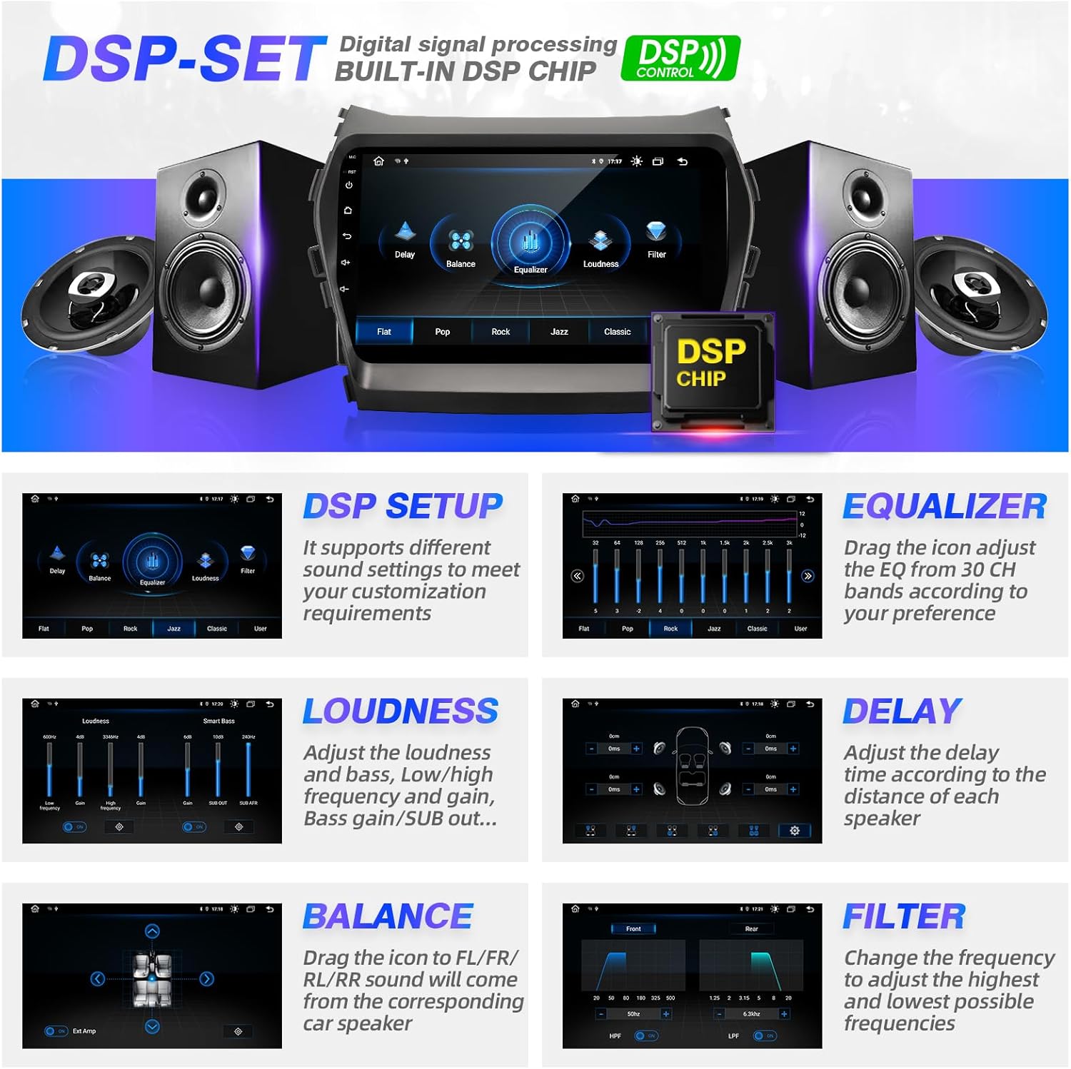 Android Radio Upgrade for Santa Fe 2013-2017 Touchscreen Compatible with Wireless Carplay Android Auto,Car Stereo Bluetooth Navigation Multimedia Player GPS WiFi FMAM Backup Camera Head Unit