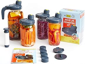 My Mason Makes Fermentation Kit - Includes 4 Wide Mouth Mason Airlock Fermenting Jar Lids, Pump, Drink Accessories - Mold-Free Pickling Kit for Fermented Food and Drinks - Free Recipe Book and More