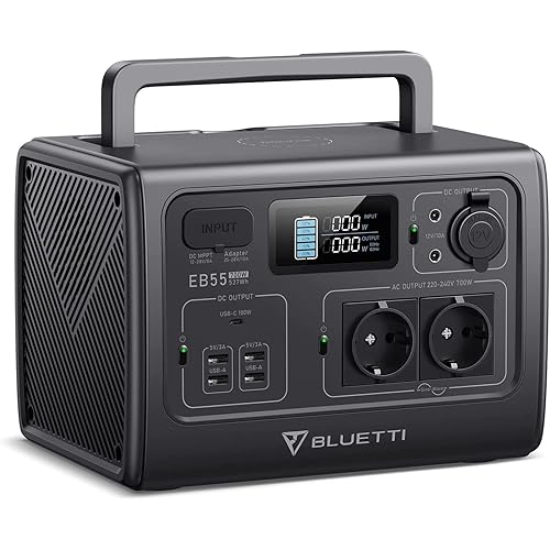 Immagine del prodotto BLUETTI Centrale Elettrica Portatile EB55, 537Wh Centrale Elettrica Portatile 2 700W (1400W Picco) AC Uscita, 100W Type-C, Generatore Solare per Campeggio
