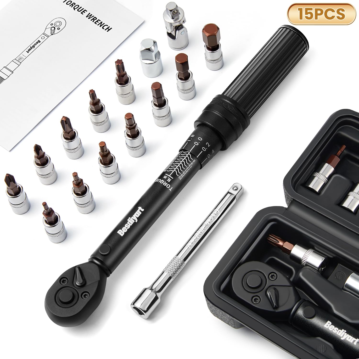 Gaethra Llave Dinamometrica Bicicleta De 2-24 Nm, Torque Wrench De 1/4", PrecisióN De Error De ±3%, 72 Chave DinamoméTrica Con Extensiones, Vasos Y Adaptadores