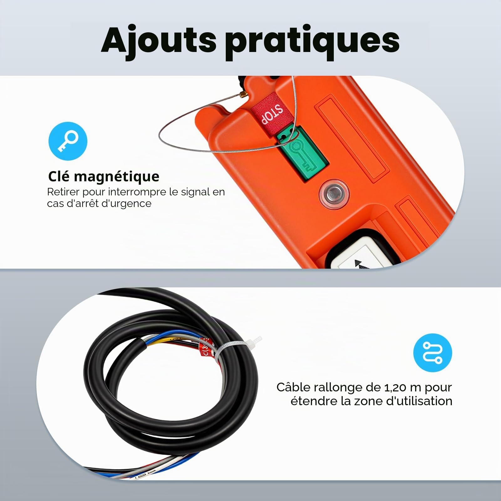 Télécommande de grue sans fil 220 V - Commande de grue sans fil - IP65 - Treuil à câble - Ouvre-porte jusqu'à 100 m - Pour grue de pont, véhicule électrique industriel, treuil, remorque basculante