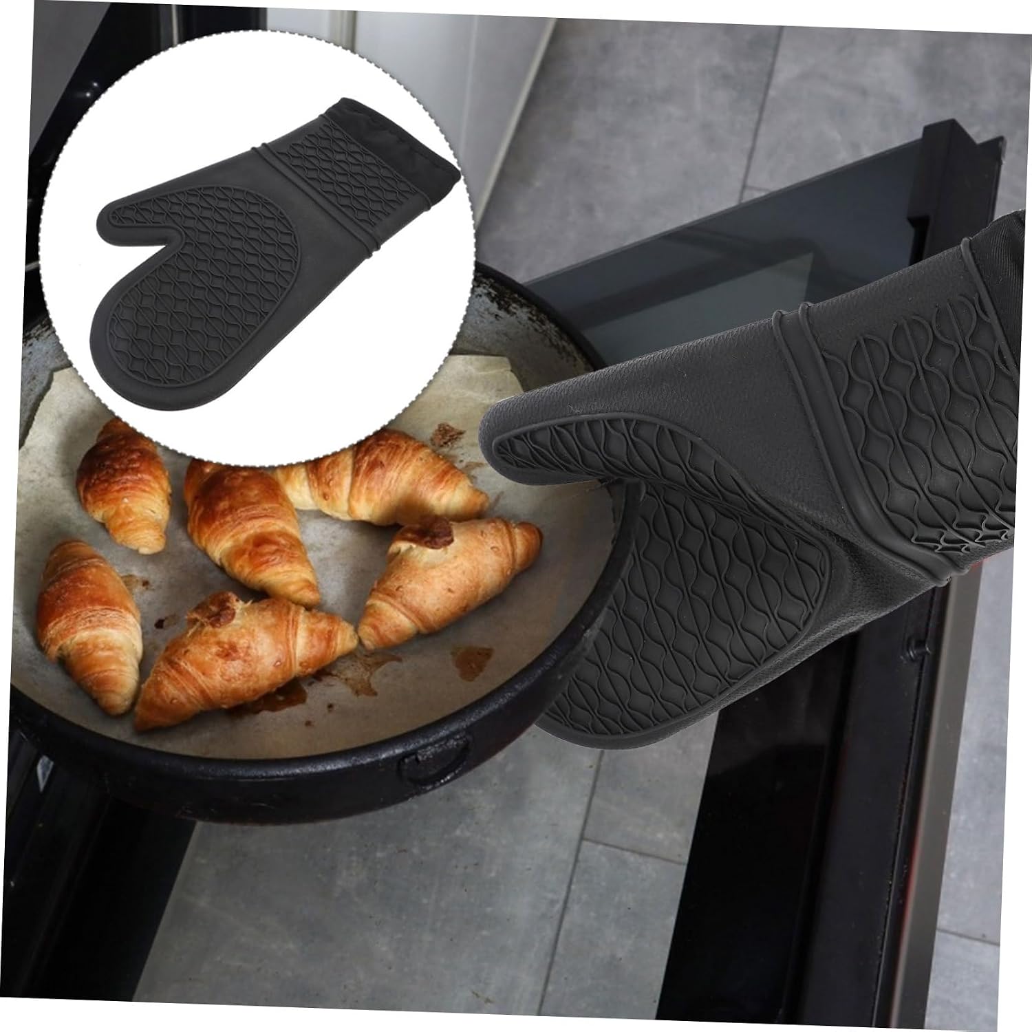 OUNONA 1Pc Heat Resistant Oven Mitts Non Slip Kitchen Gloves for Cooking and Baking for Microwave Use Scalding Protection