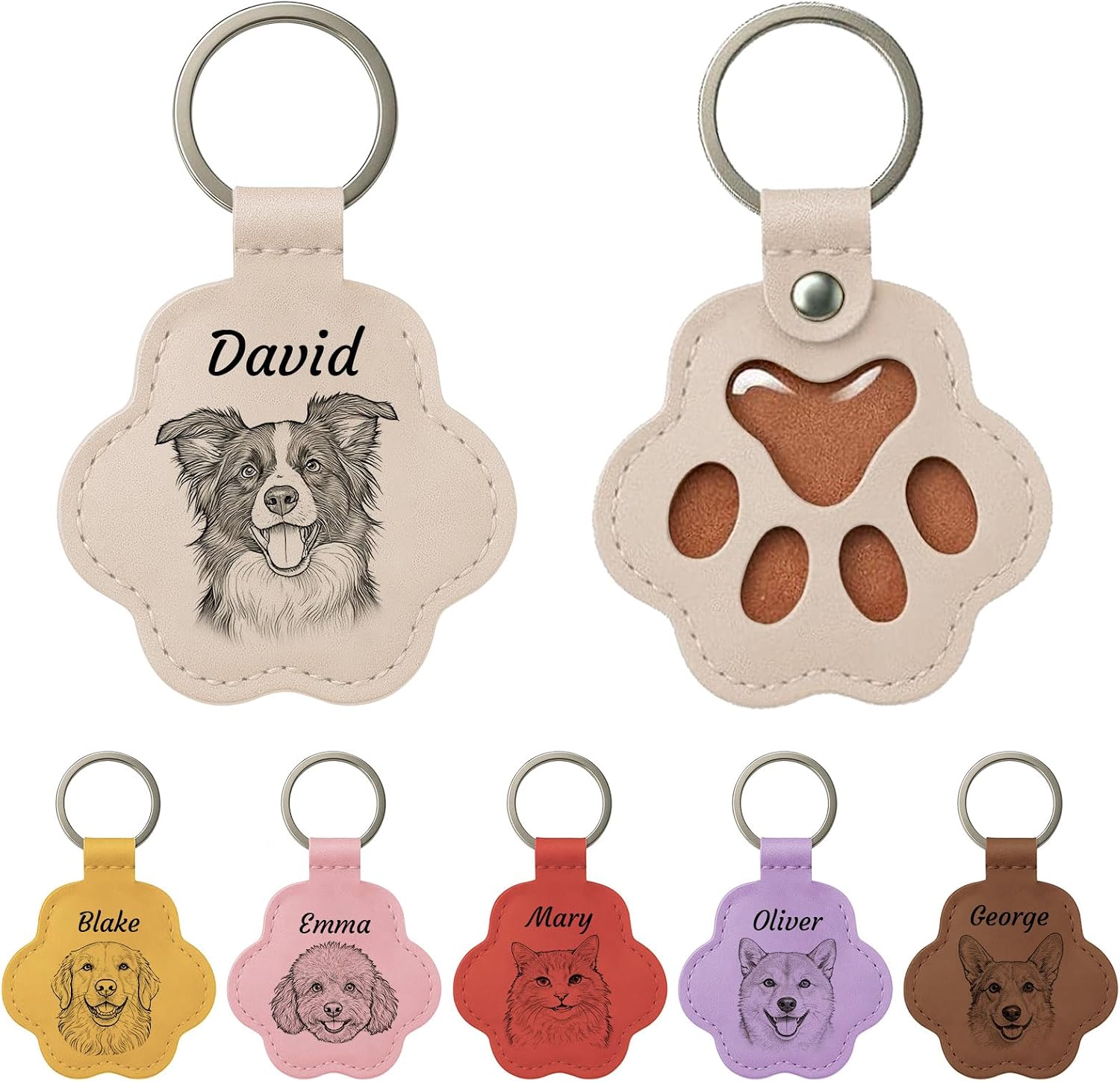Personalized Dog Memorial Keychain,Custom Leather Paw Keychain with Name&Photo,Dog Fur Cat Hair Keepsake Memorial Gift for Pet Lovers
