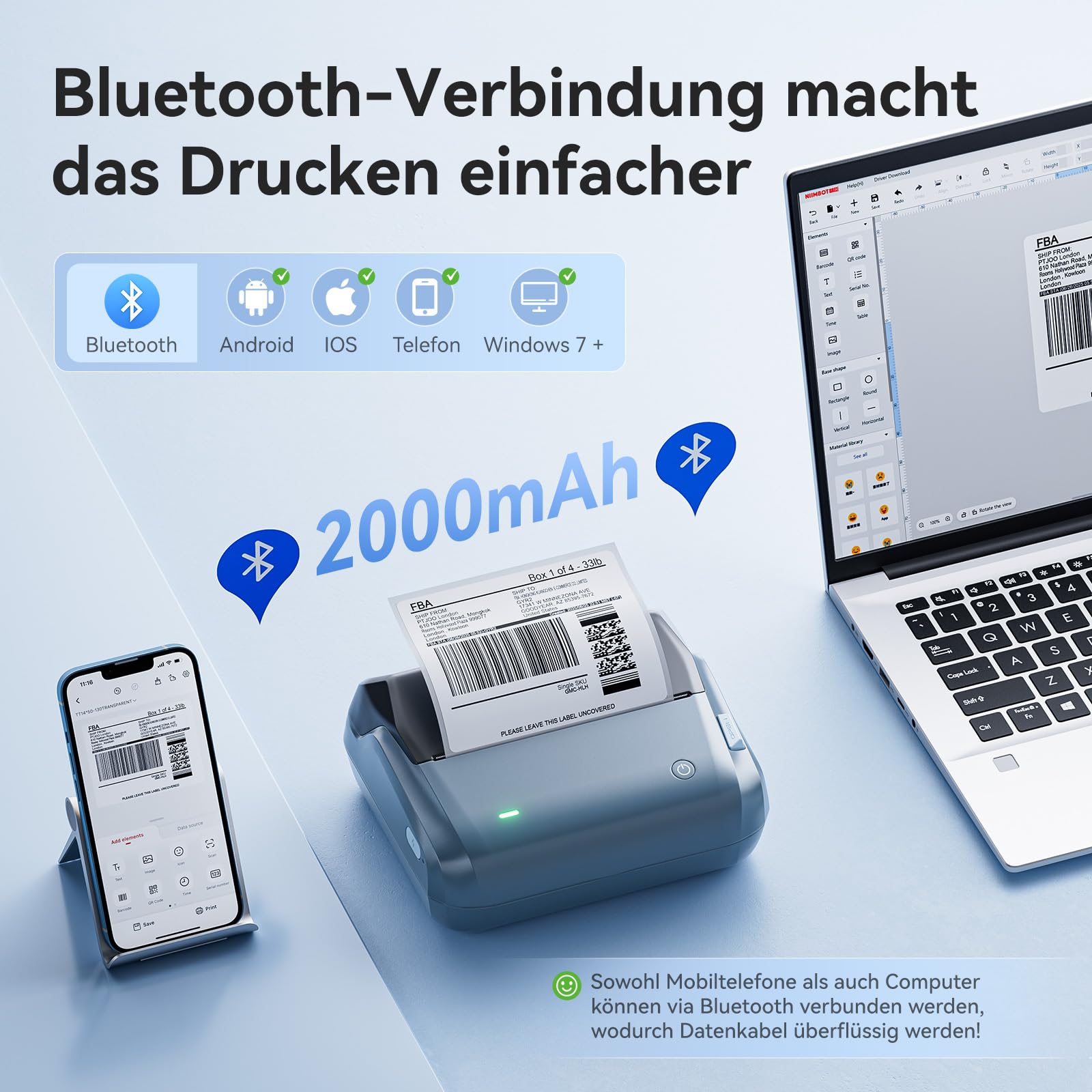 NIIMBOT DHL Etikettendrucker, 4x6 Versandetiketten Drucker B4 Label Printer, Beschriftungsgerät Selbstklebend Tragbar Etikettiergerät für Barcode, Amazon, Etsy, Shopify, DPD, GLS, UPS, DHL, FedEx