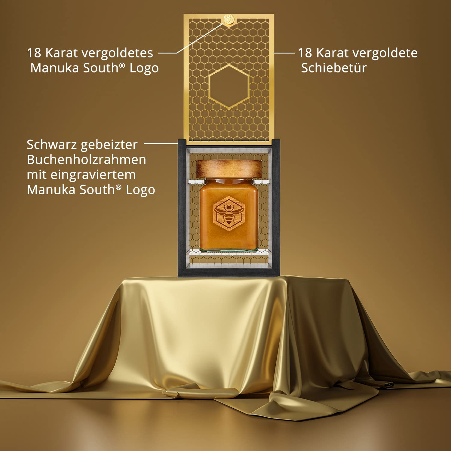 Manuka South Honig MGO 1122+ (UMF24+) 340g - Honigglas mit edlem Buchenholz Deckel - Premium Manuka-Honig aus Neuseeland mit Gold-Verpackung - roh und naturbelassen - exklusive Geschenkidee